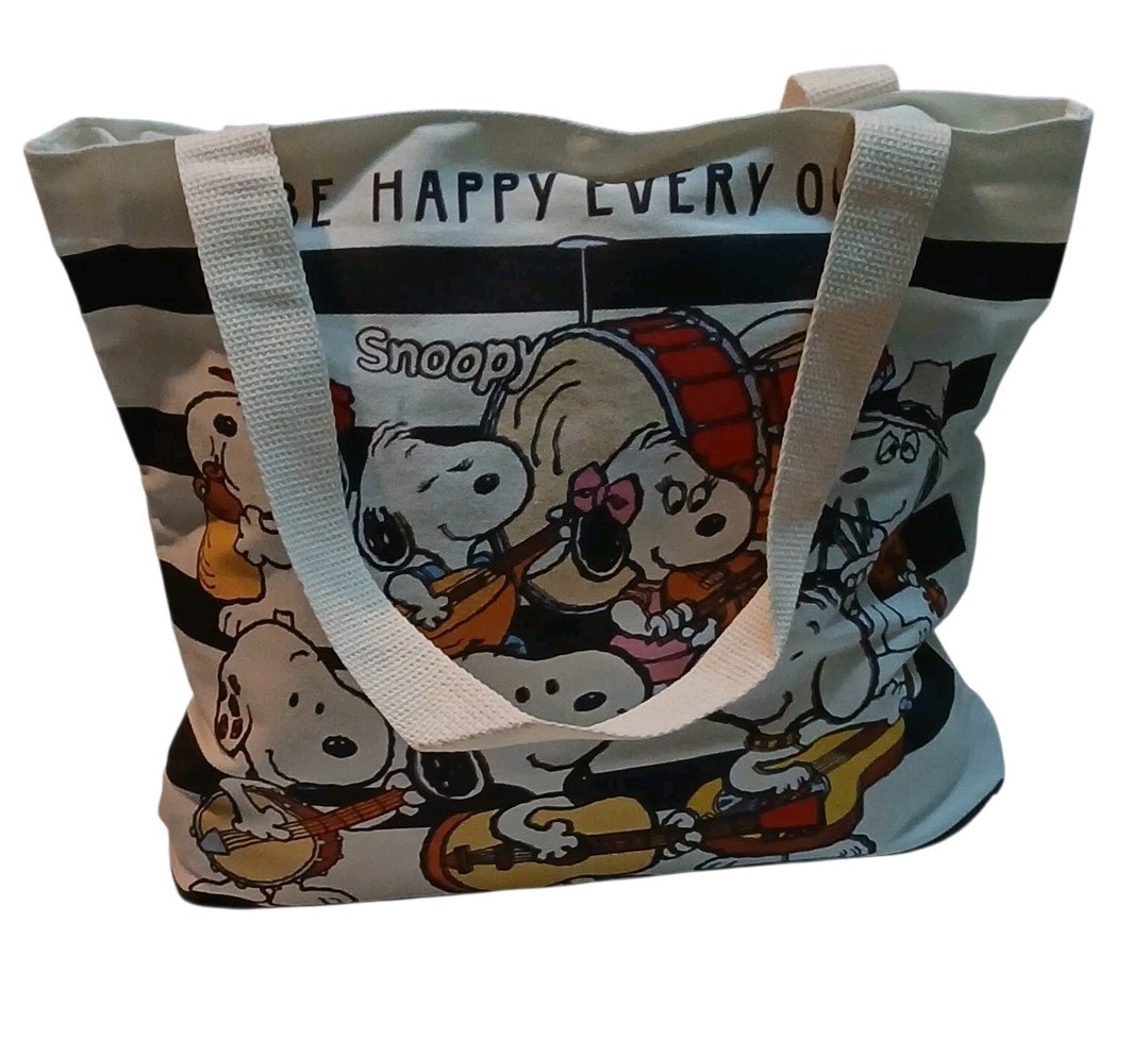 Peanuts -Large Snoopy Canvas Tote Bag,Meet Snoopy’s Family,Inside Pocket, Zipper