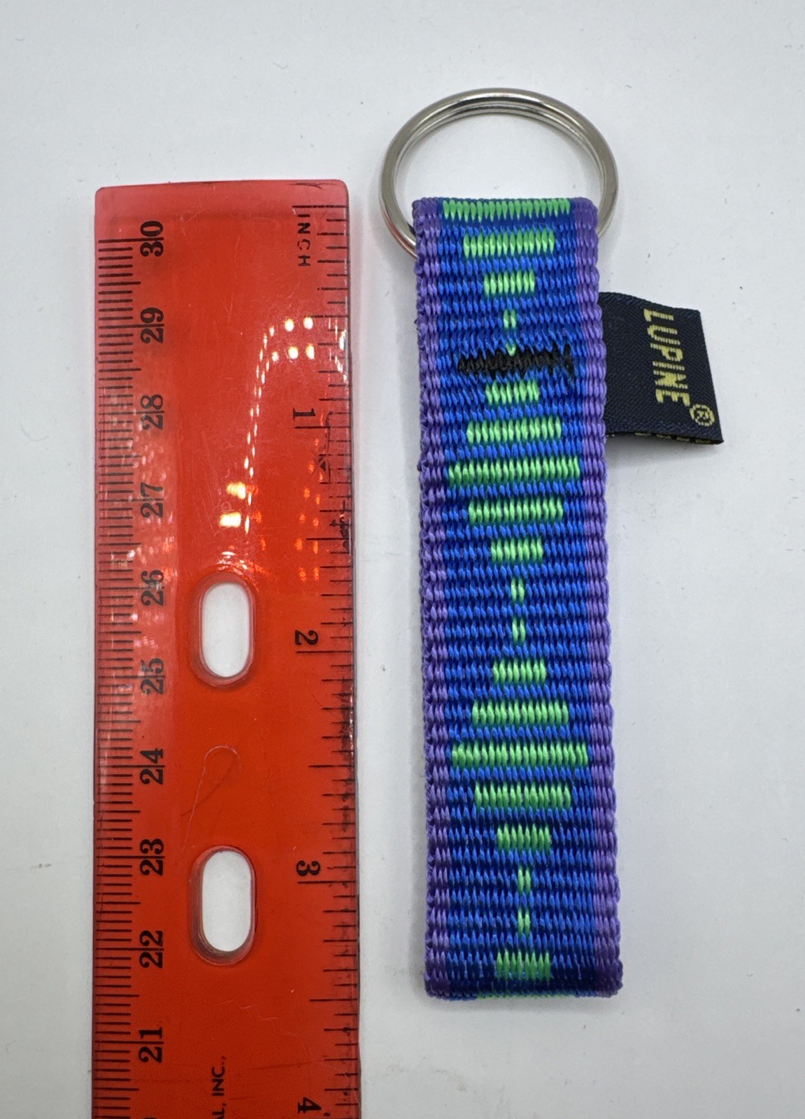 Lupine 3/4″ Wide 3 1/2” Long Keychain Original Blue Purple Geometric Pattern