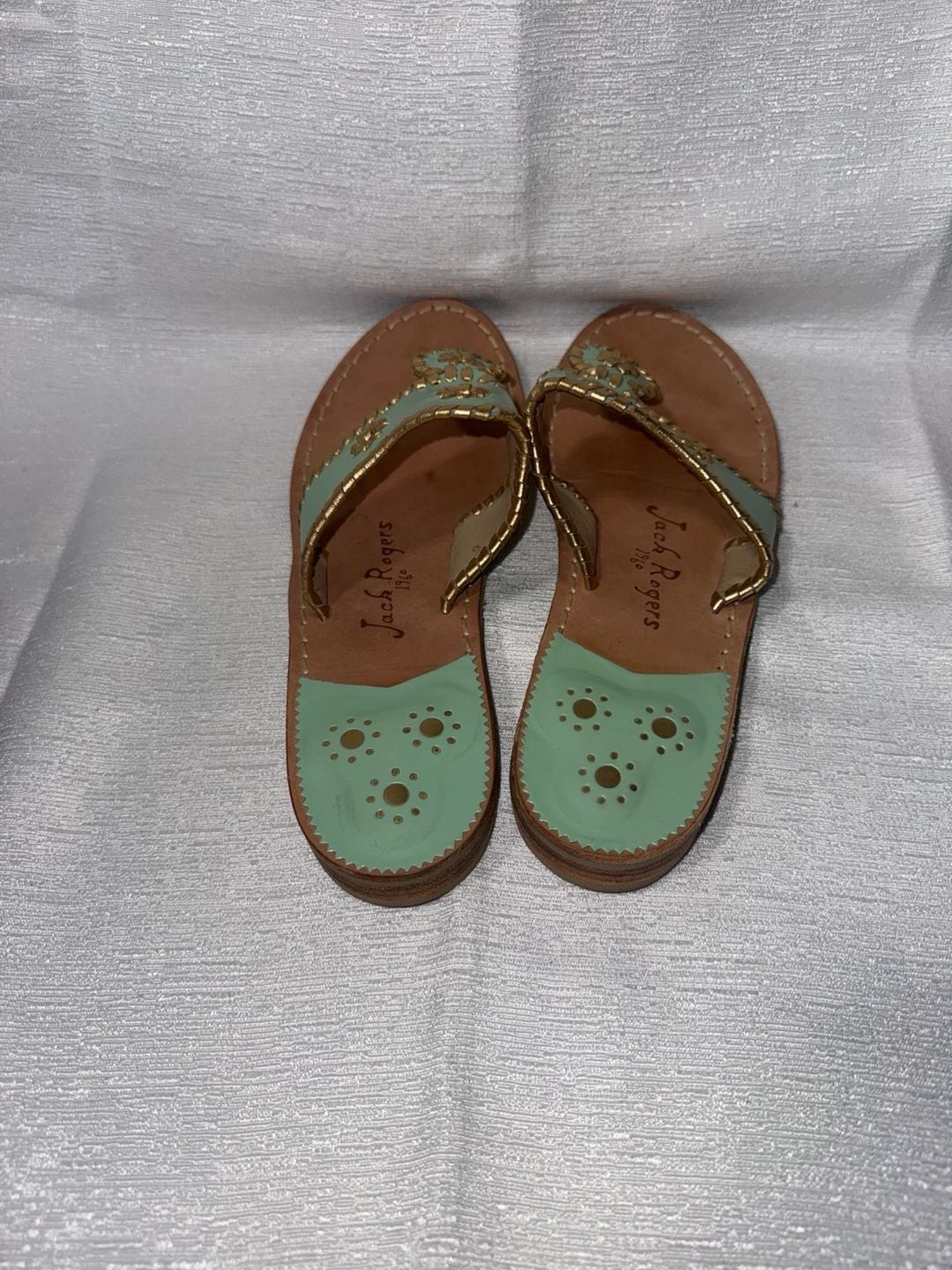 Jack Rogers Nantucket Gold Thong Sandals in Mint and Gold