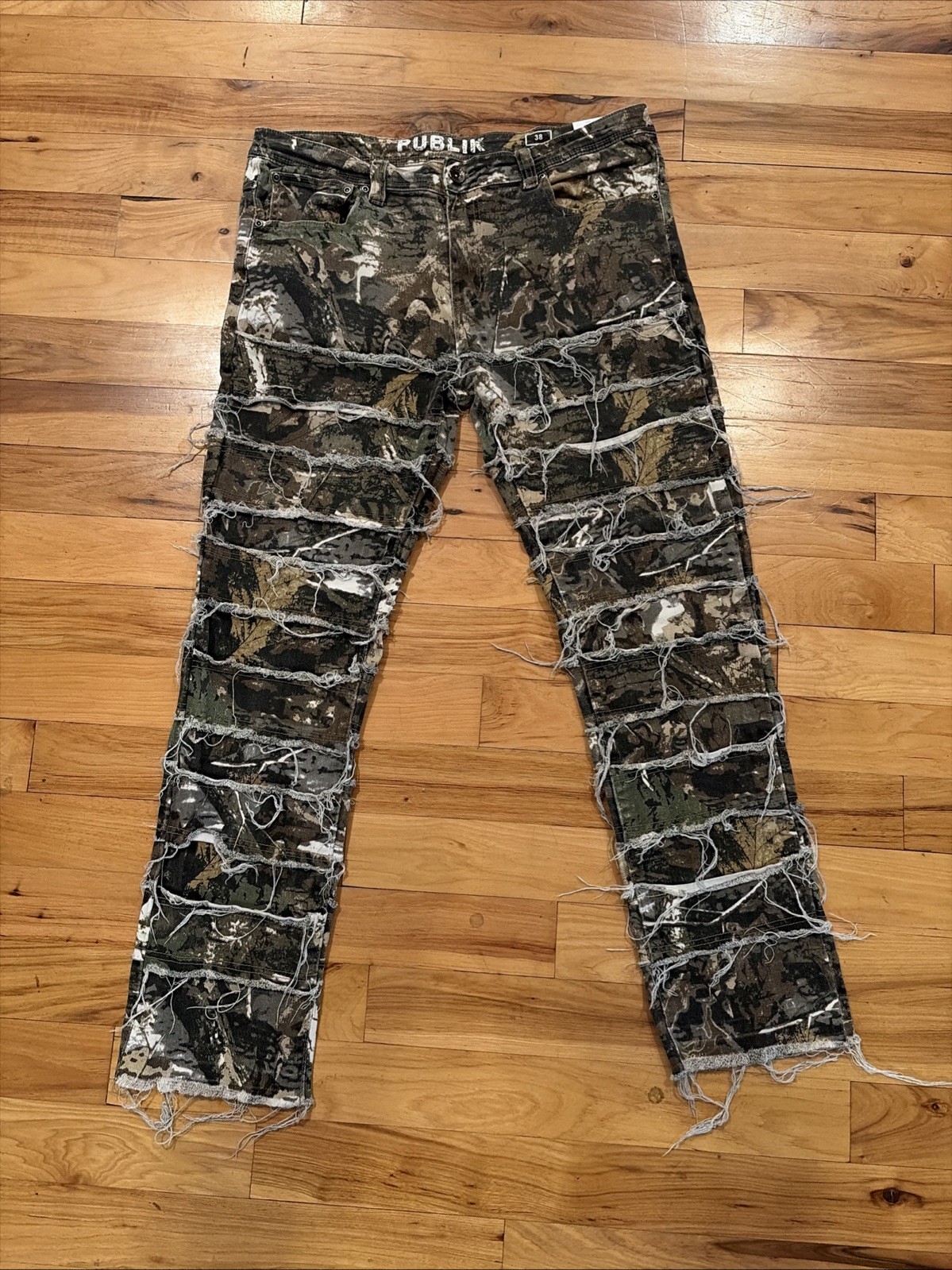 Publik Camo Street Stretch Denim Jeans Distressed Pants Biker City Mens 38 x 31