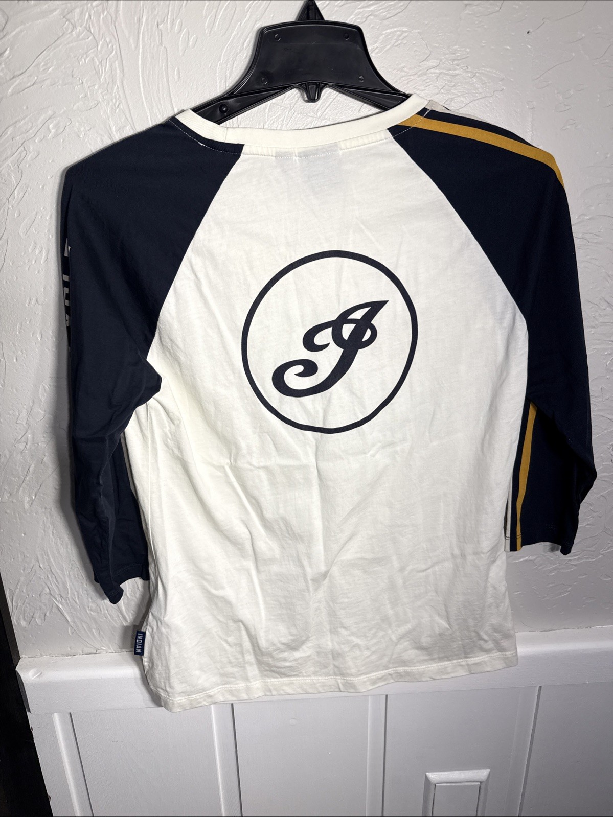 Indian Motorcycle WMs L Speedway 3/4 Sleeve Raglan Tshirt 100% Cotton White/blue