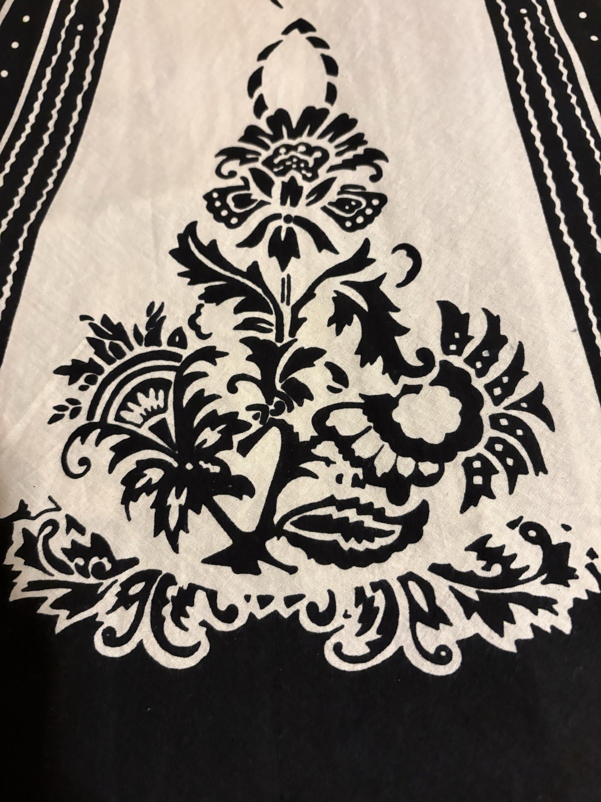 S-L Studio West Half Circle Skirt Nouveau Print Black White Cotton Nostalgic VTG