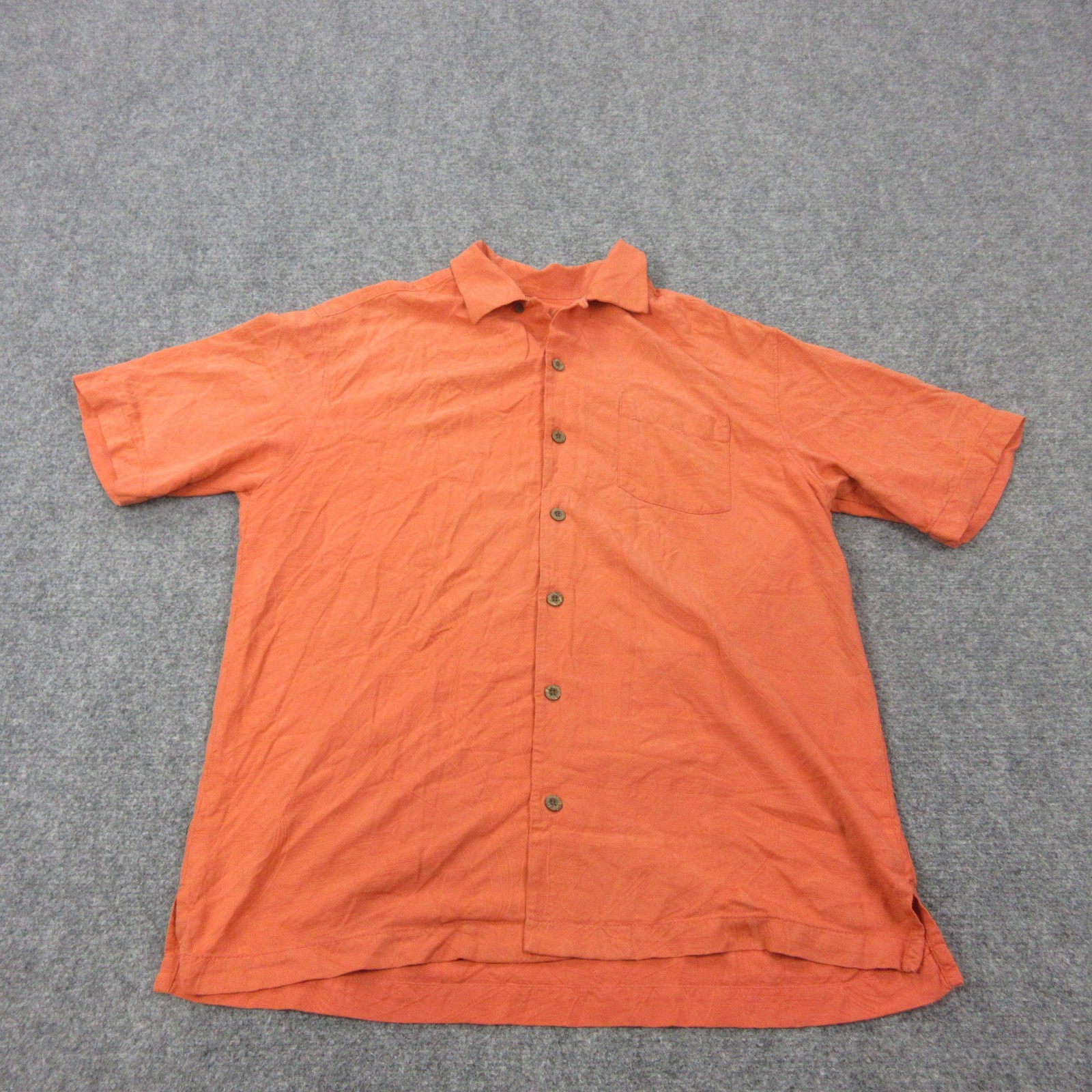 Tommy Bahama Shirt Mens Medium Orange Silk Short Sleeve Button Front Casual