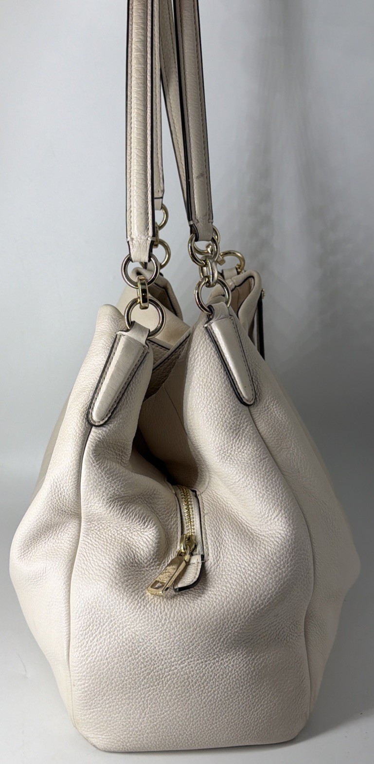 Coach Madison Phoebe Shoulder Bag Bone Pebbled Leather F35723 Compartments 3 Zip