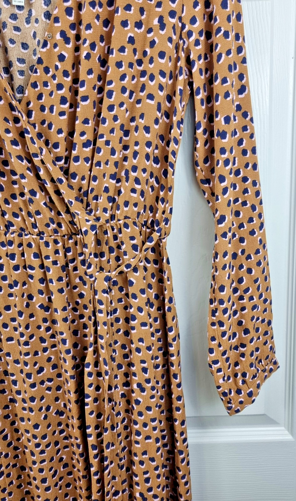 Joules Chloe Fixed Wrap Dress Mocha Leopard Print Midi Length V Neck Uk 12