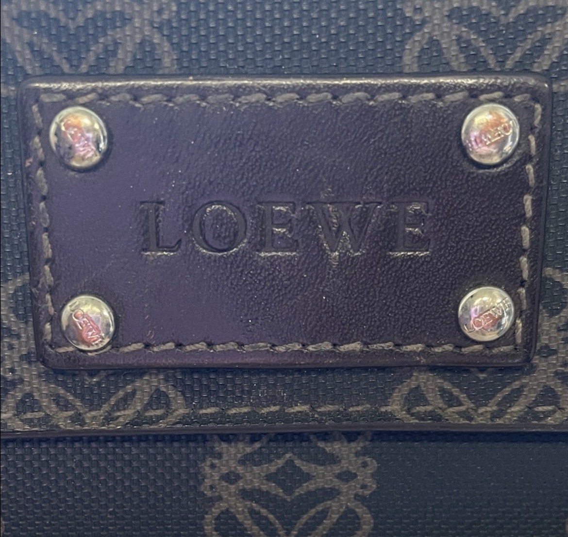 Loewe Trifold Folding Wallet Brown/Black Logo Pattern Studded Accents