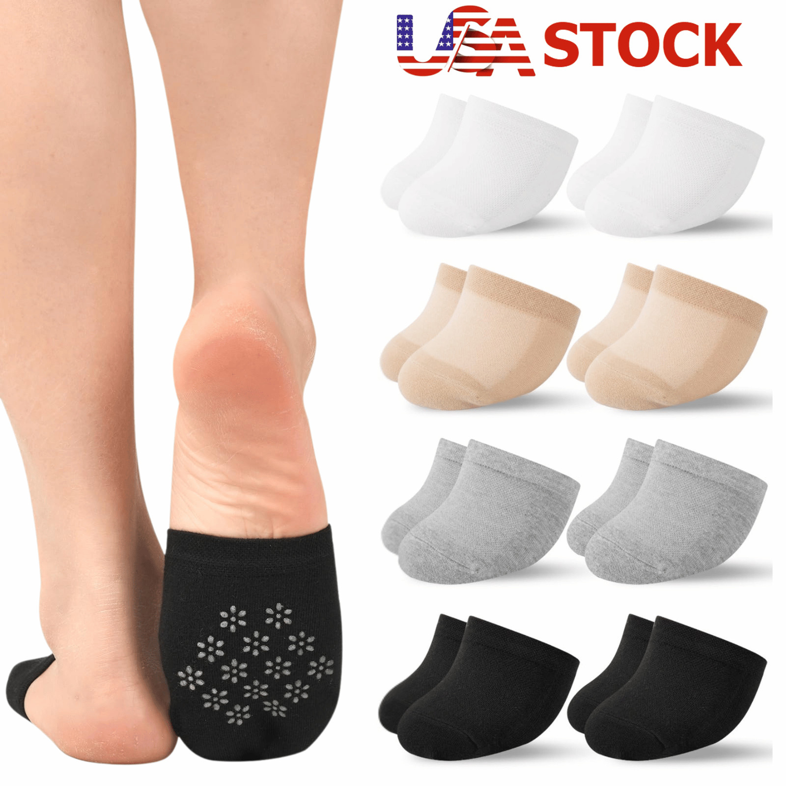8× Toe Topper Socks for Mules No Show Half Toe Covers Non Slip Liner Socks USA