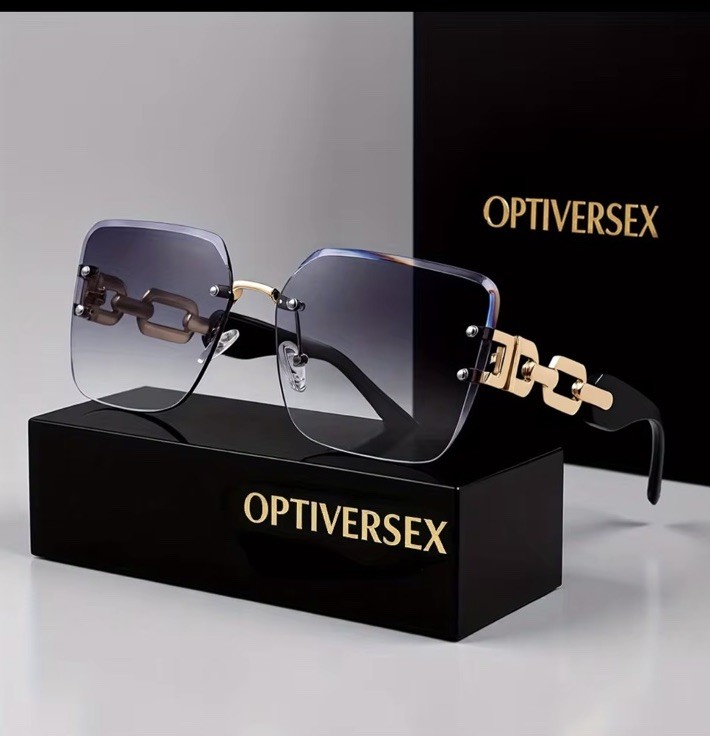 Luxury Rimless Square Sunglasses Gold Frame Designer Style Uv Protection