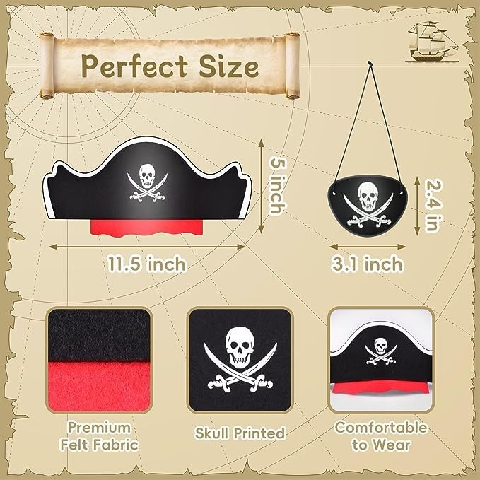 48 Pcs Pirate Hat with Eye Mask – Classic Costume Cap 48pcs Pirate Hat Sets