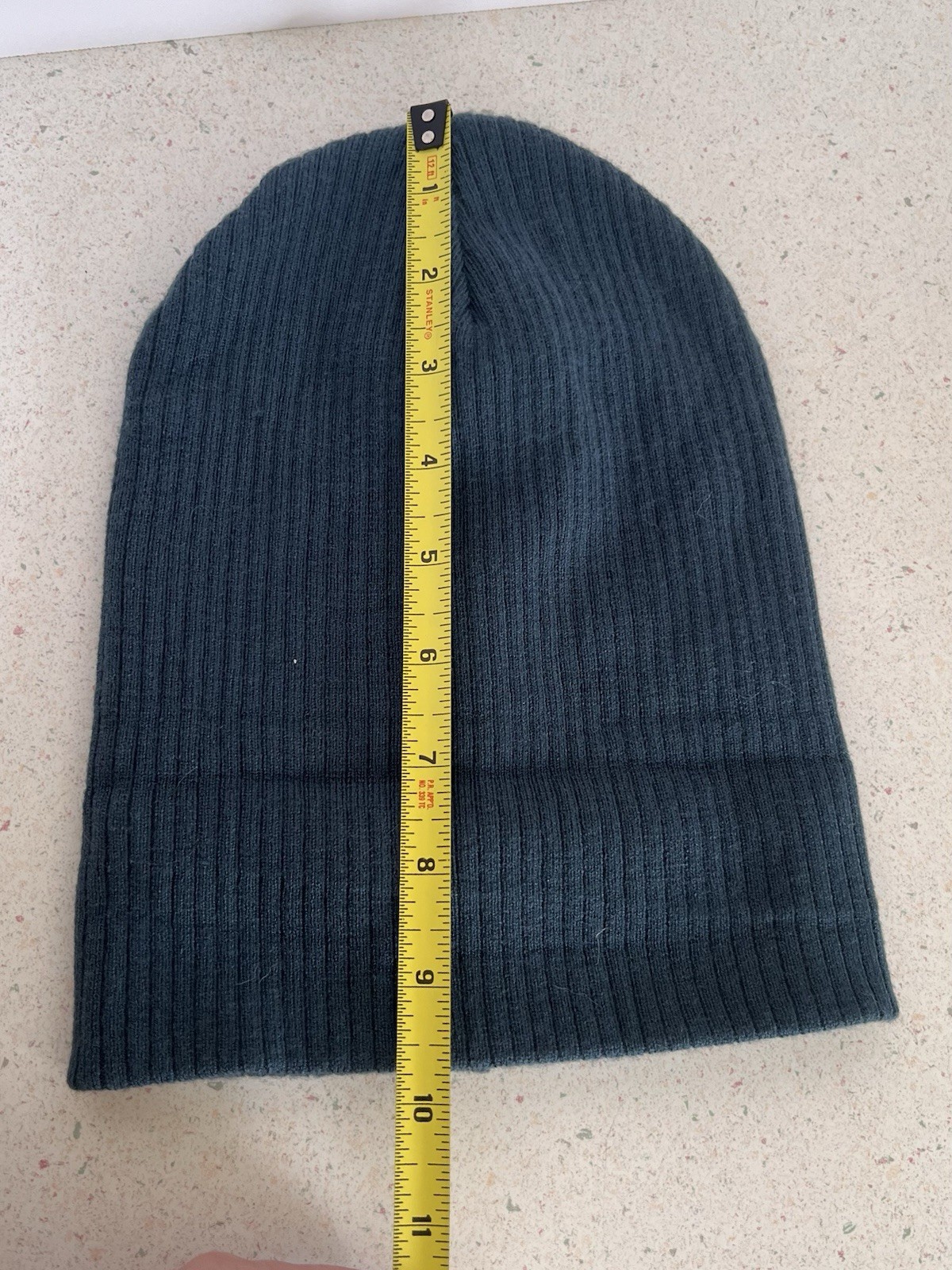 Time & Tru Ribbed Beanie Hat Dark Teal Stretch Knit
