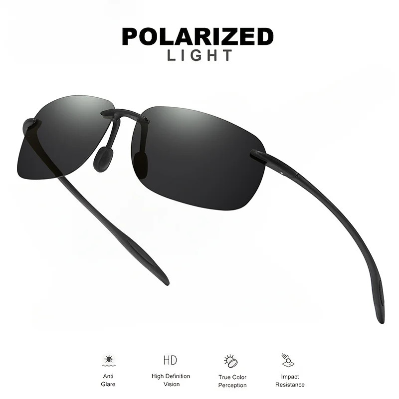 Rimless TR90 Sunglasses Polarized UV400 Lenses Lightweight Outdoor Men Glasses