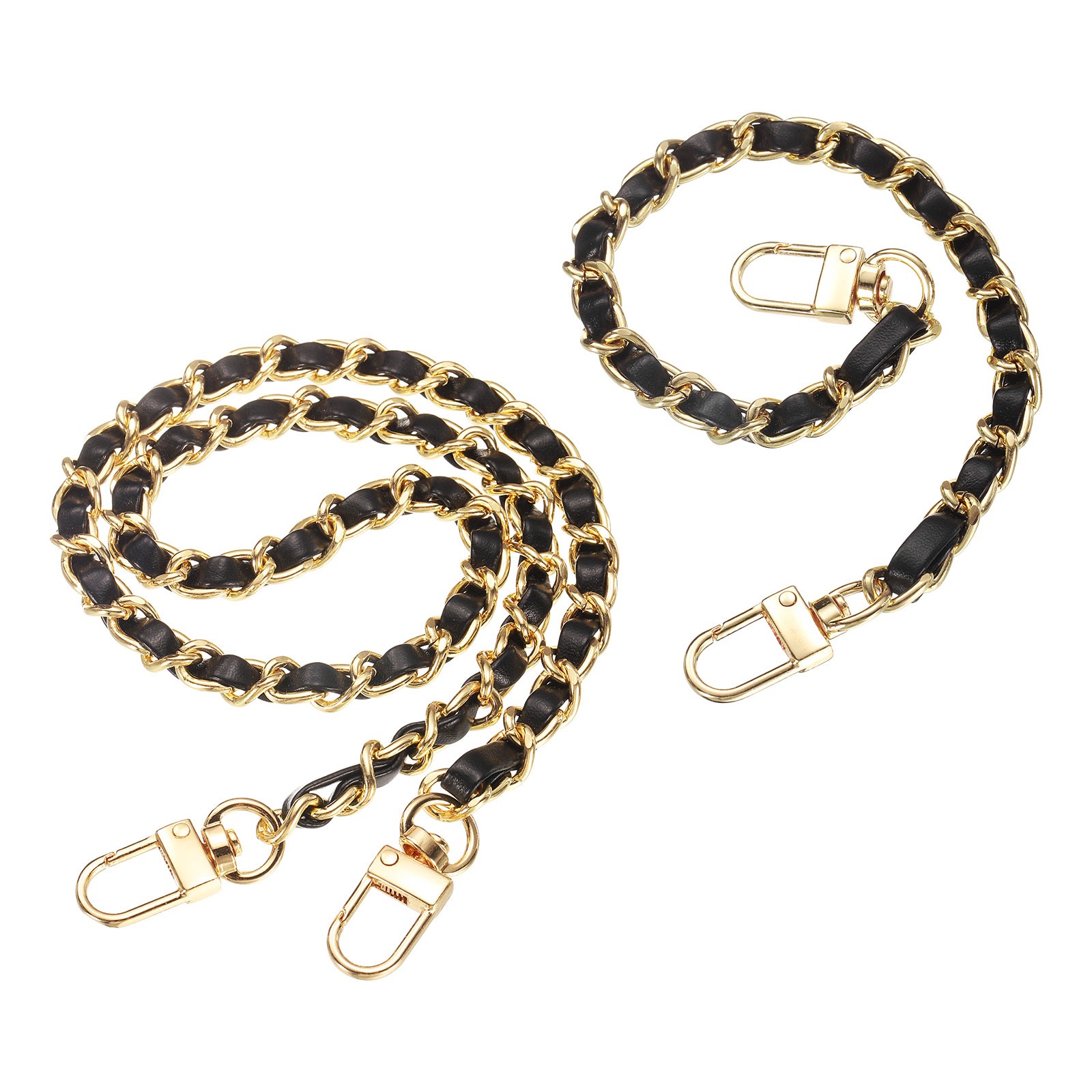 2Pcs 12″ & 24″ Purse Chain Strap with Buckle for Bags Black Gold