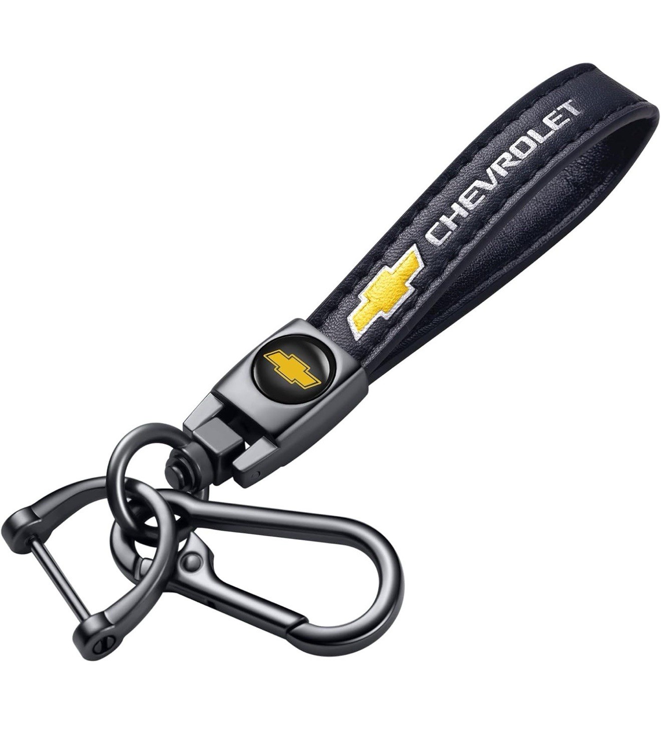 Leather Car Keychain Key Chain Chevrolet Bow Tie Yellow Logo Car Keychain NWT