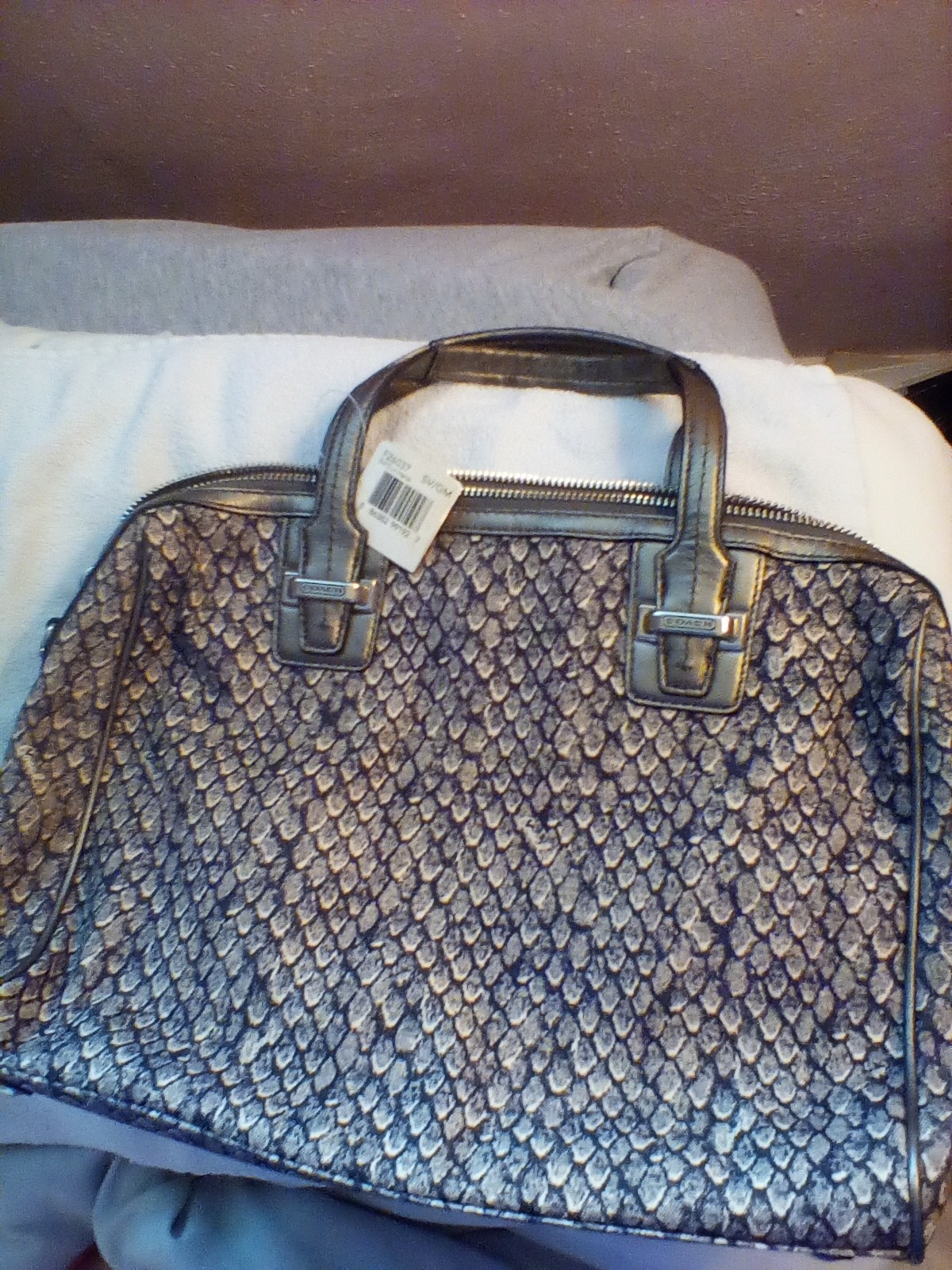COACH TAYLOR PYTHON SNAKE SHOULDER SATCHEL BAG GRAY F26037