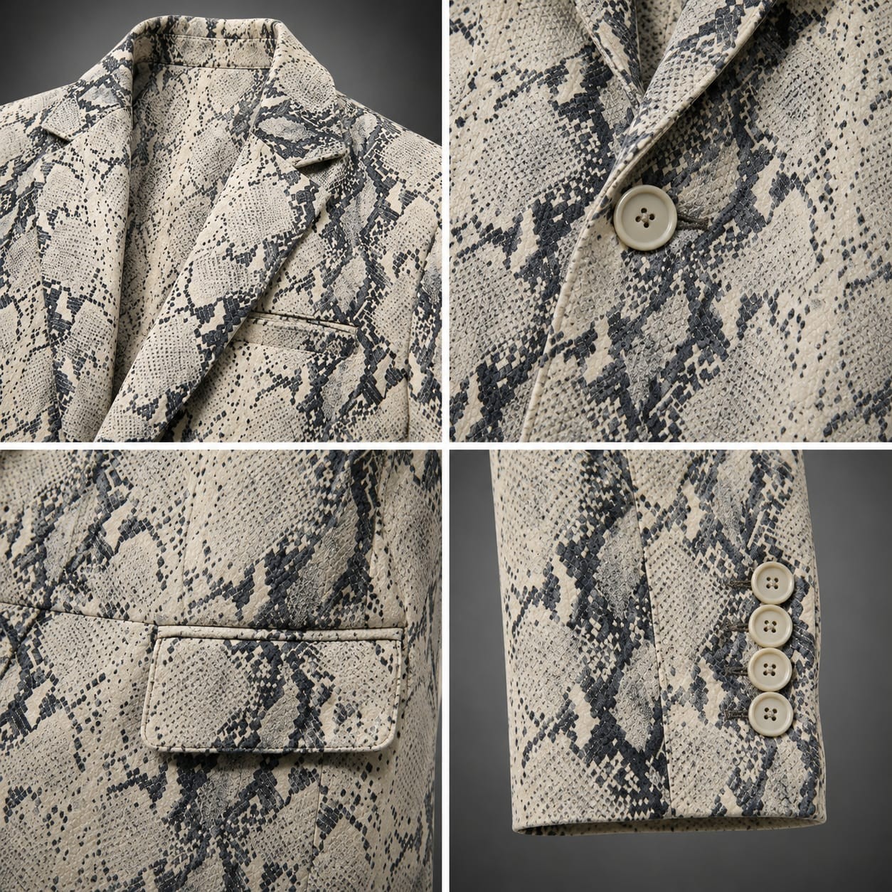 Mens Leather Coat Snake Skin Print Blazer Jacket Python Print Party Coat Premium