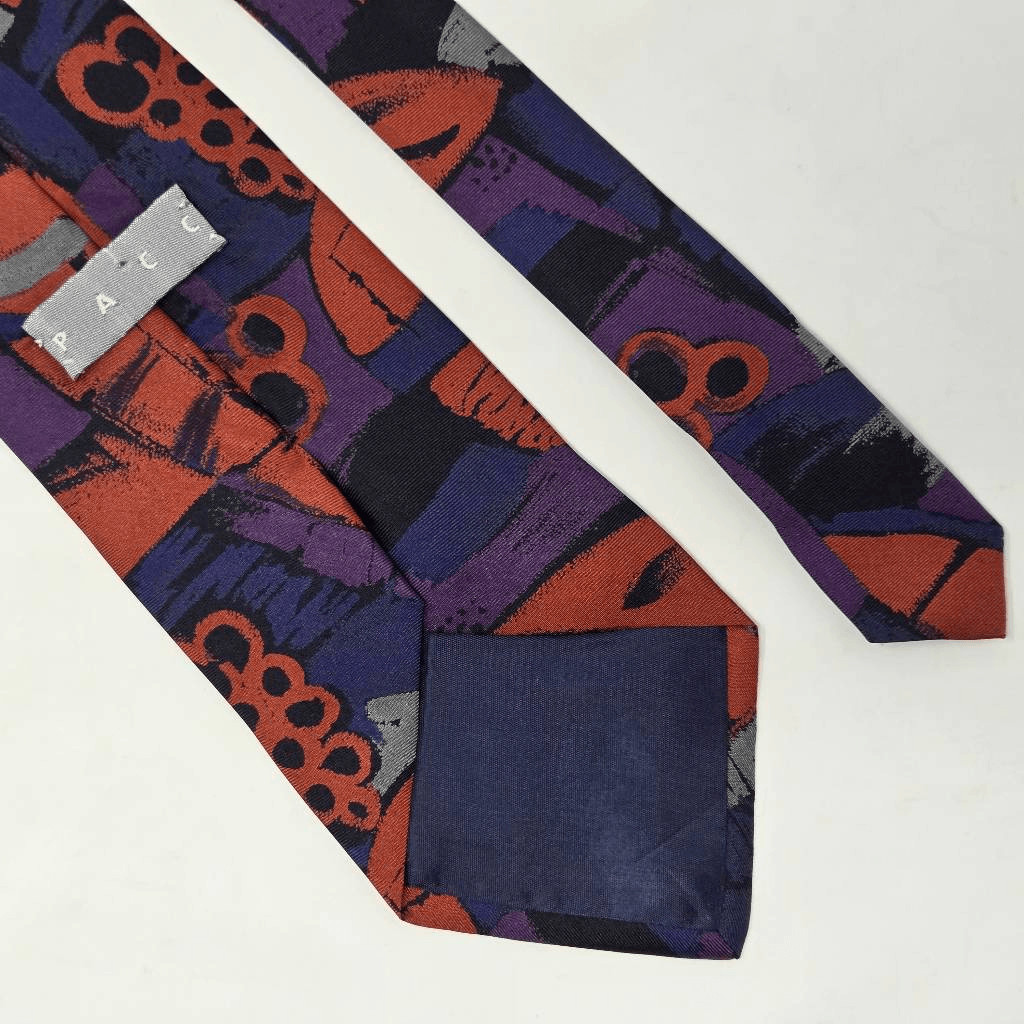 VINTAGE PACC SILK TIE RED BLUE PURPLE GRAY ABSTRACT 80’S 90’S RETRO 3.75″ X 59″