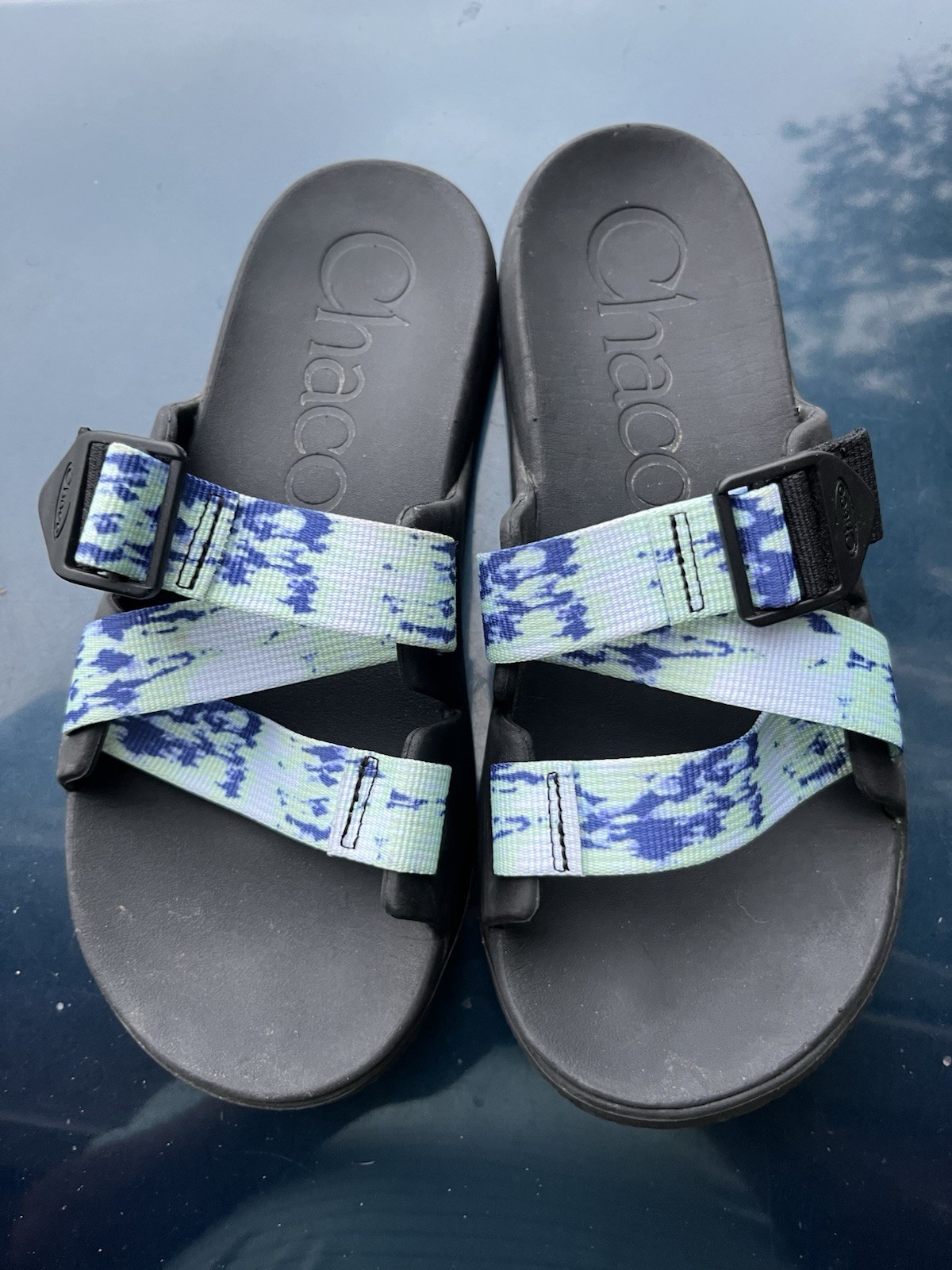 Chaco Chillos Tie Dye Blue Green White Polyester & synthetic slide sandals 9/40