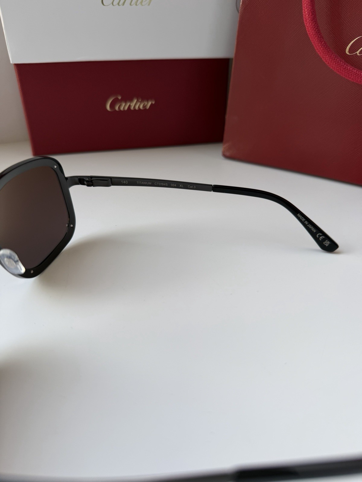 Cartier Santos Sunglasses CT0194S 004 Black Smoke Grey Light Mirror Navigator