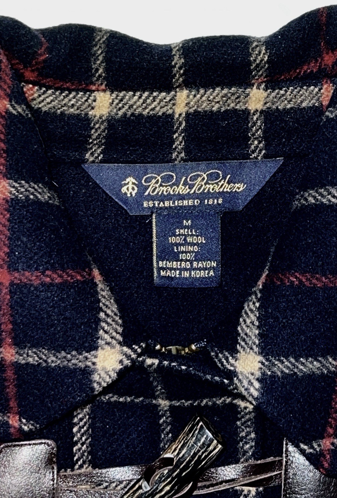 Brooks Brothers Duffle Coat Navy Plaid Wool Toggle Jacket Removable Hood Women M