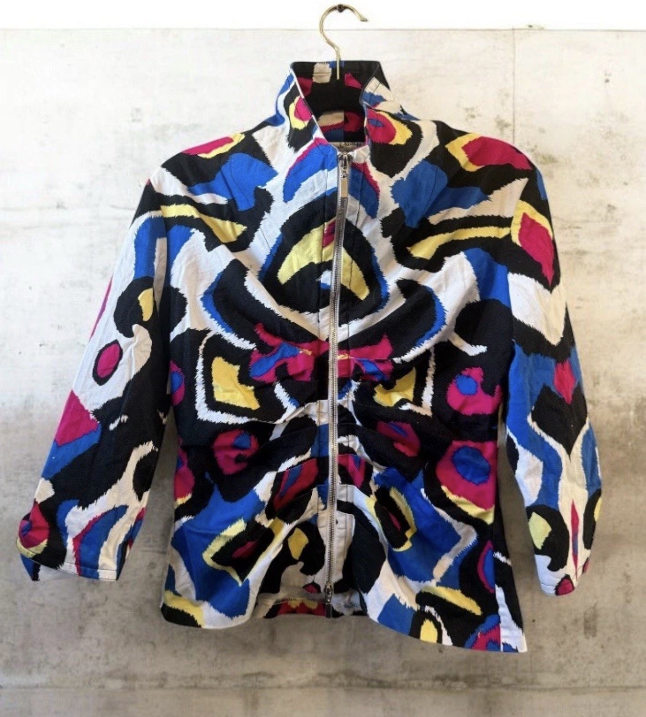 Joseph Ribkoff Jacket Zebra Size 12 Vintage Cinched Colorful Front Zip Art2Wear