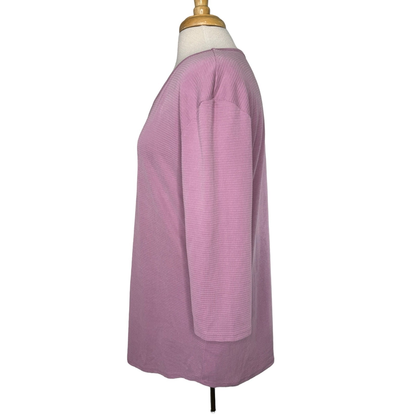 SEG’MENTS Essential 3/4 Sleeve V-Neck Textured Knit Top Lavender Purple Size XL