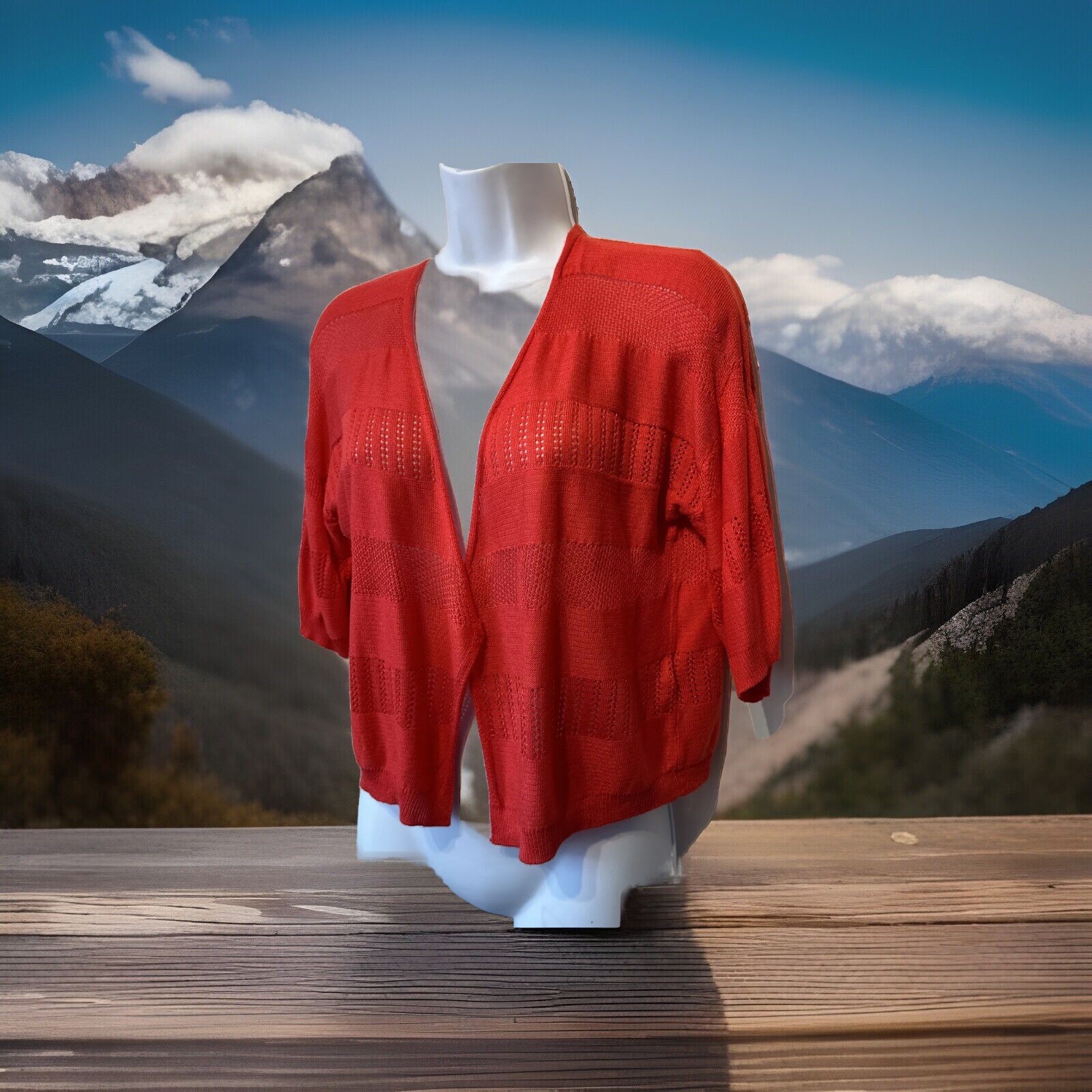 RED CROP CARDIGAN SHRUG KNIT JACKET ANY SEASON ANY OCCASION SZ L 16