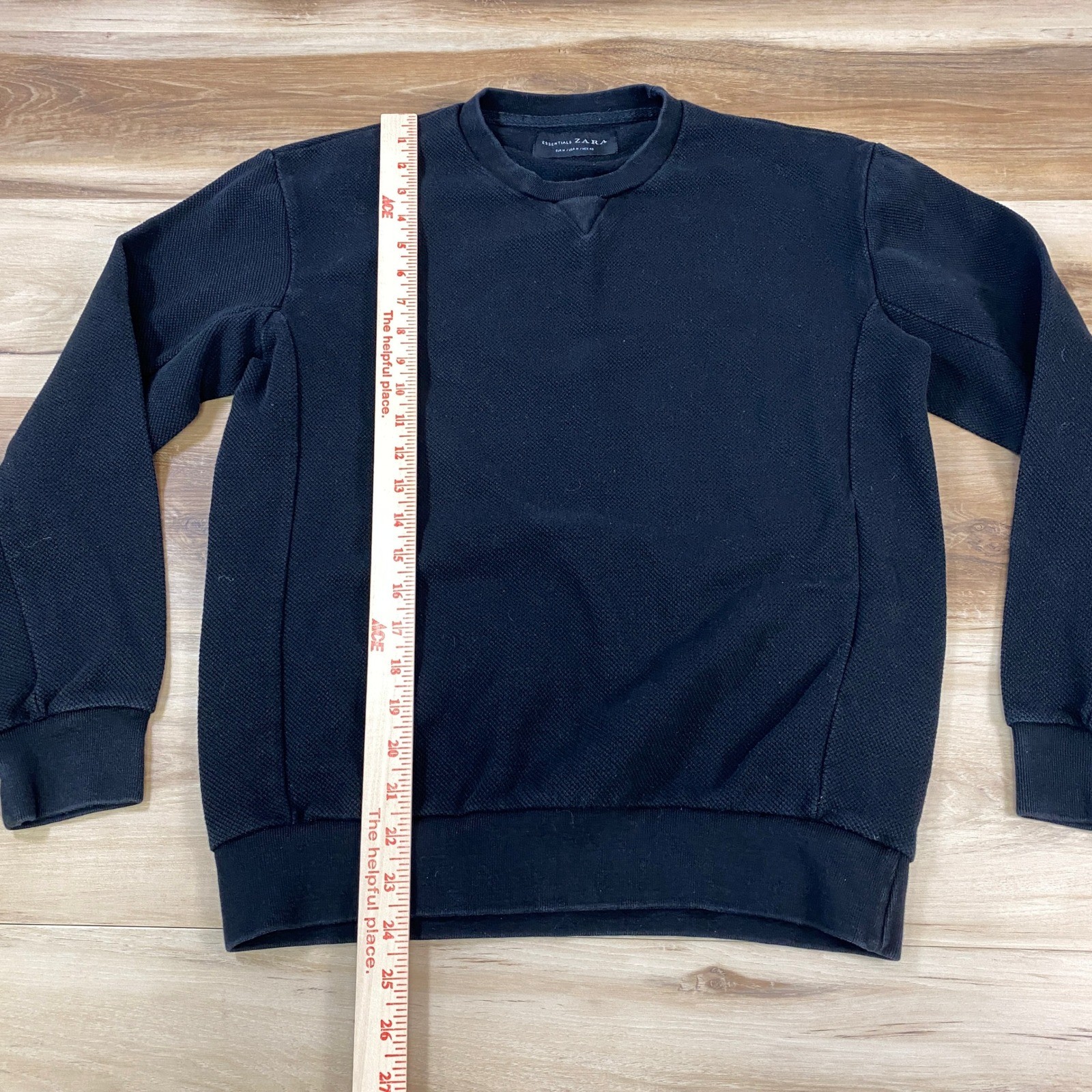 Zara Sweatshirt Mens M Waffle Knit Crewneck Black Modern Casual Essentials