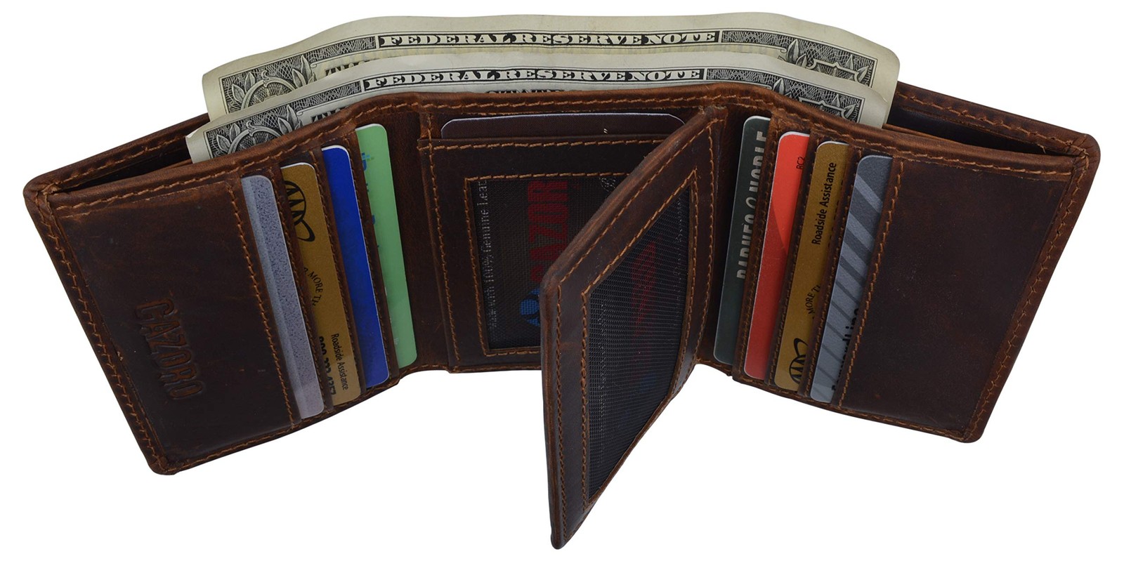 CAZORO RFID Blocking Mens Classic Trifold Crazy Horse Leather medium, Brown