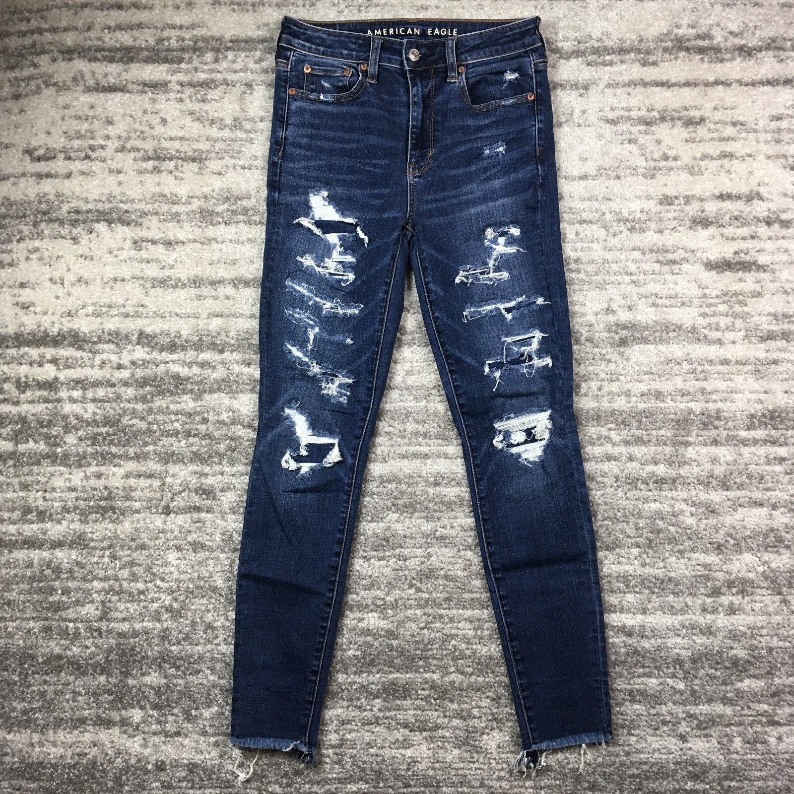 American Eagle Jeans Womens 4 Super Hi-Rise Jegging Distressed Raw Hem Blue