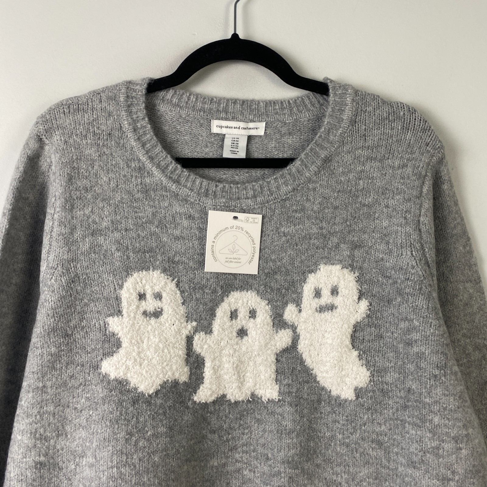 Cupcakes & Cashmere Ghost Sweater Size 1X Pullover Light Gray Halloween