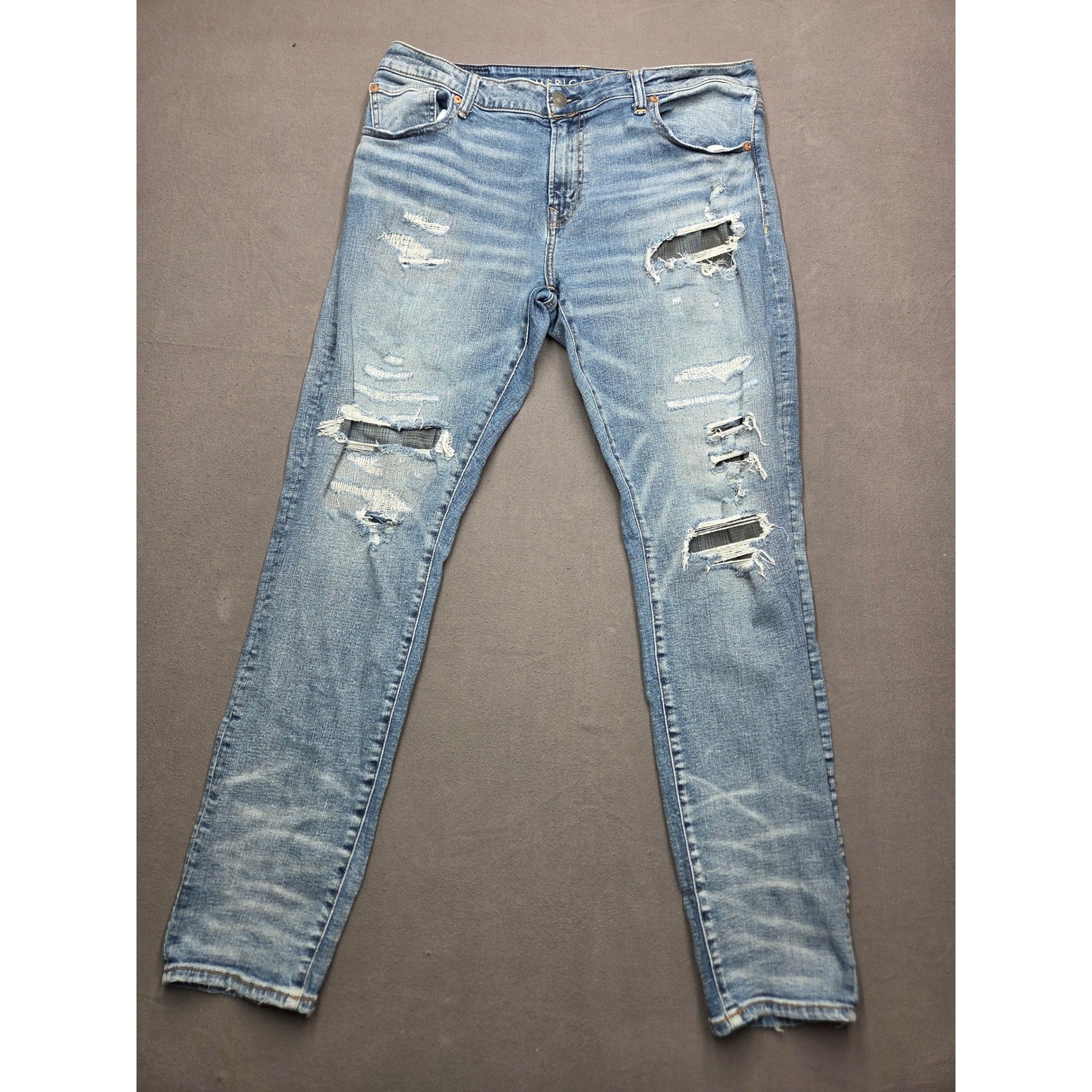 American Eagle AirFlex+ Skinny Distressed Light Wash Mens Jeans 36×32