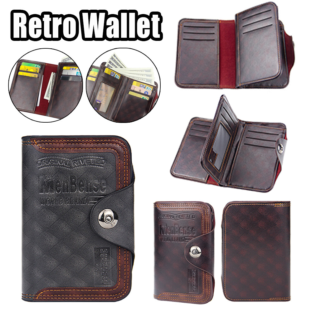 Men’s S4 Retro Leather Vertical Section Credit Card Holder Wallet With Hasp US