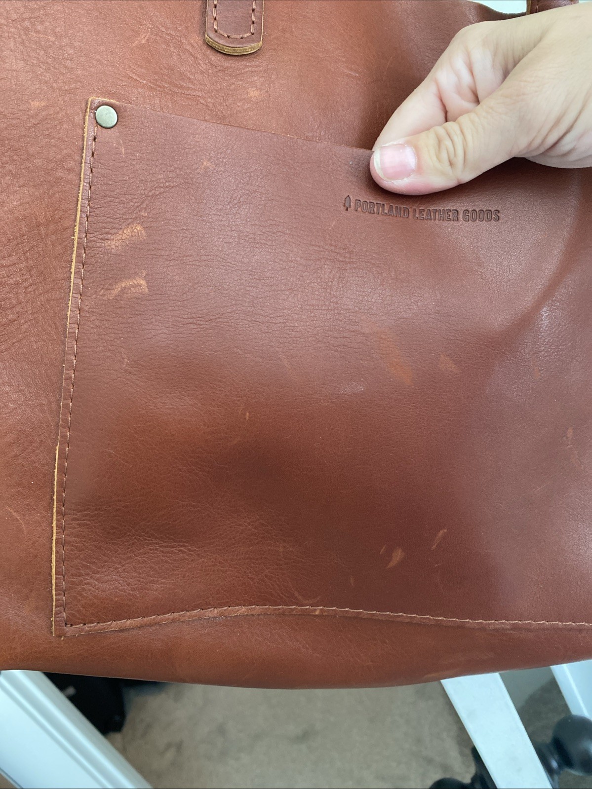 portland leather goods crossbody Medium tote- Cognac