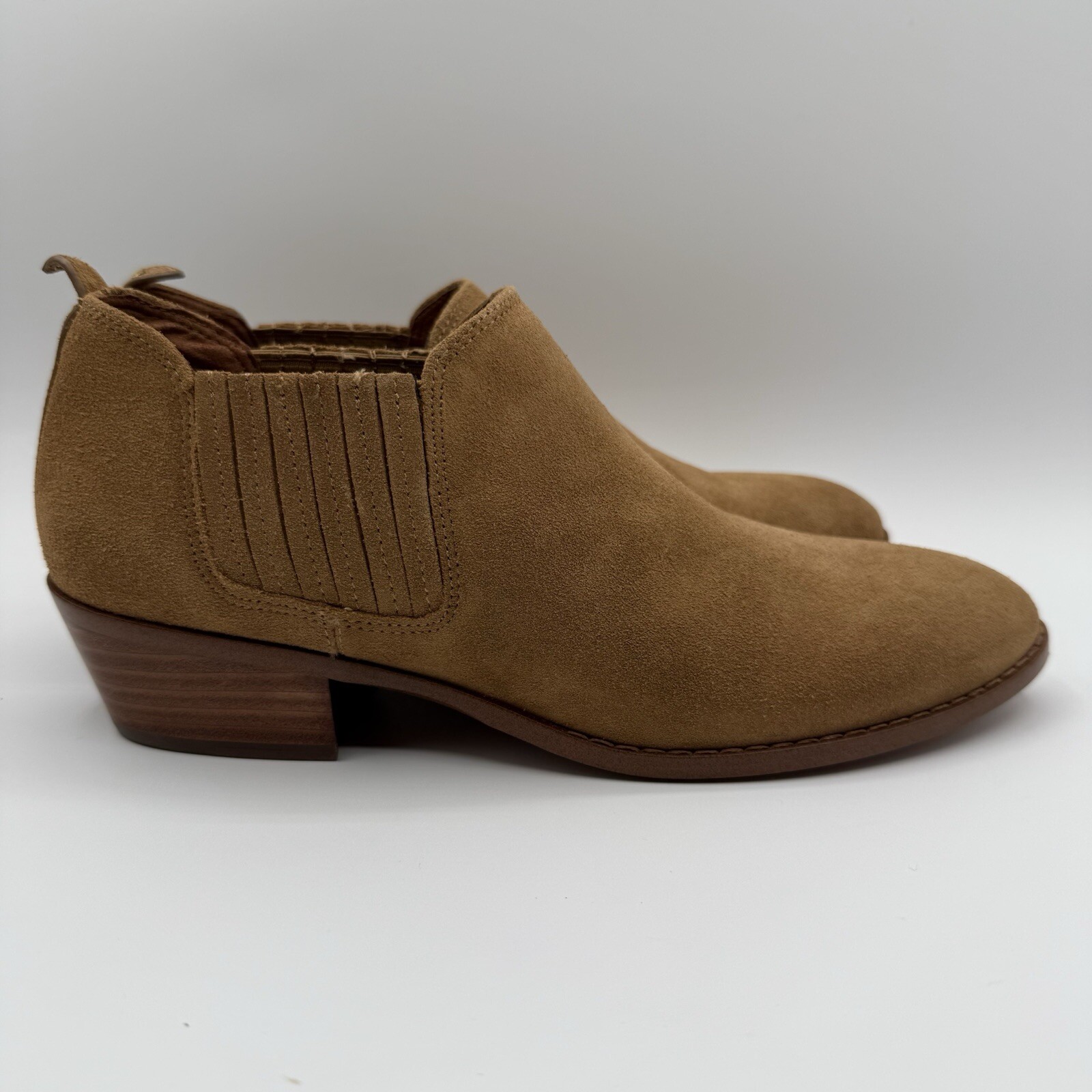 Coach Devin Suede Ankle Bootie Tan Chelsea Elastic Gore Block Heel Womens 8B