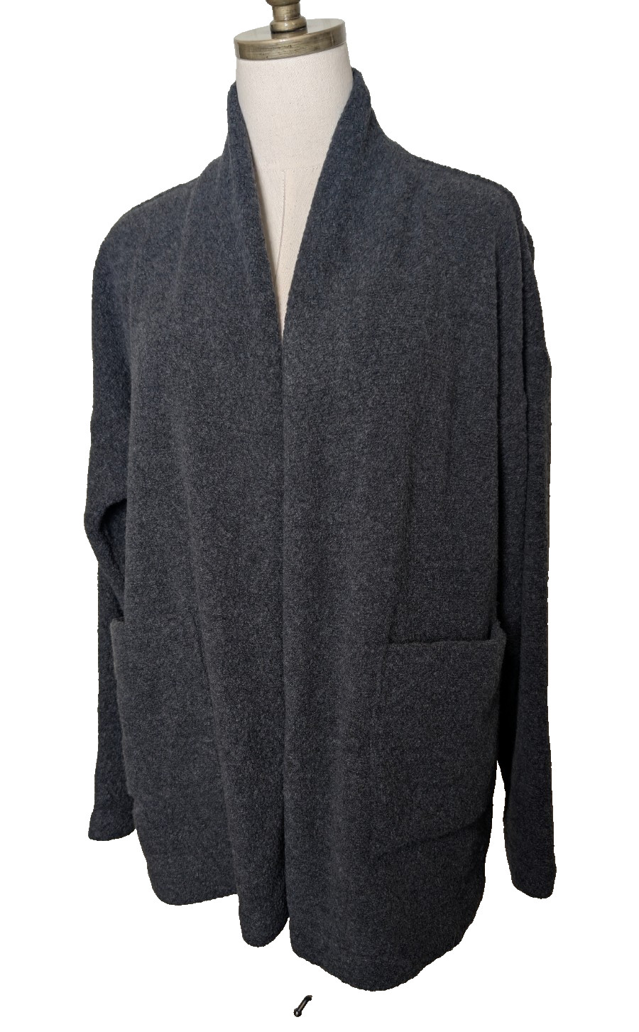EILEEN FISHER Cardigan Heather Gray Open Front Wool Blend Pockets Size SP