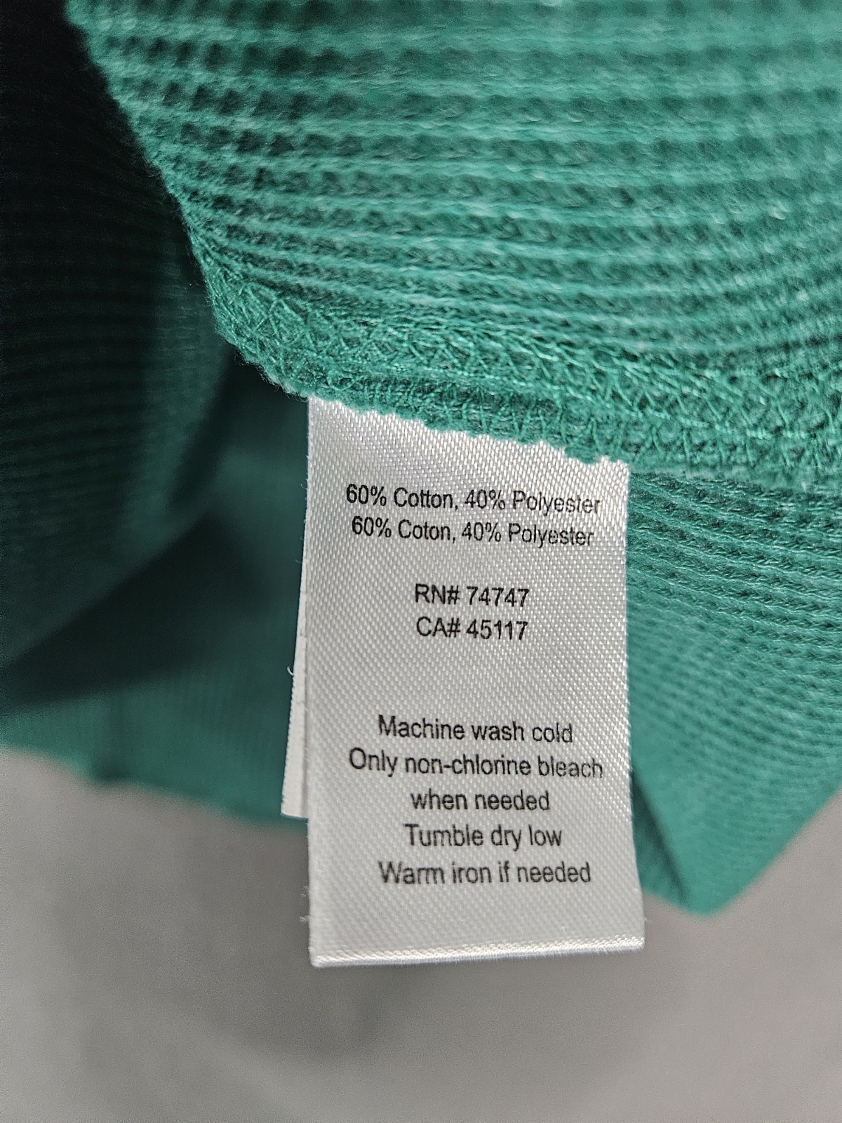 Natural Reflections Medium Thermal Shirt Waffle Knit Long Sleeve Kelly Green