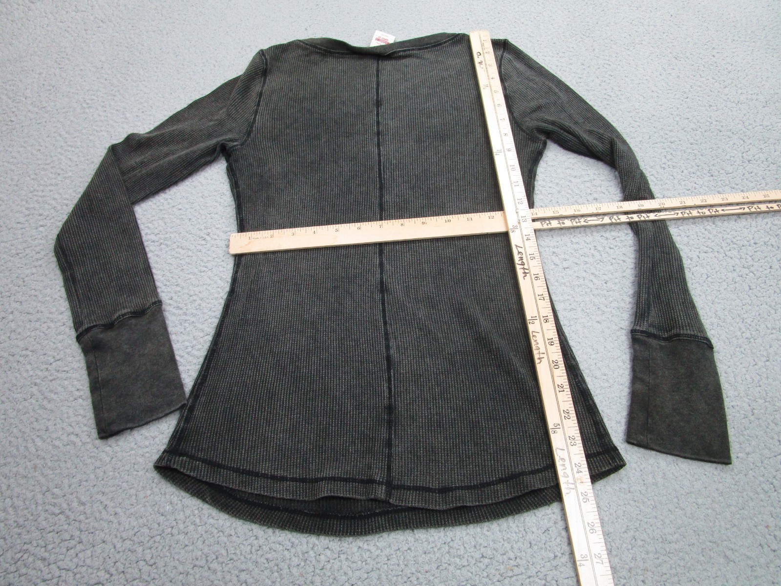 gothic henley Shirt Womens L Waffle Knit Thermal Boho y2k bella grunge punk