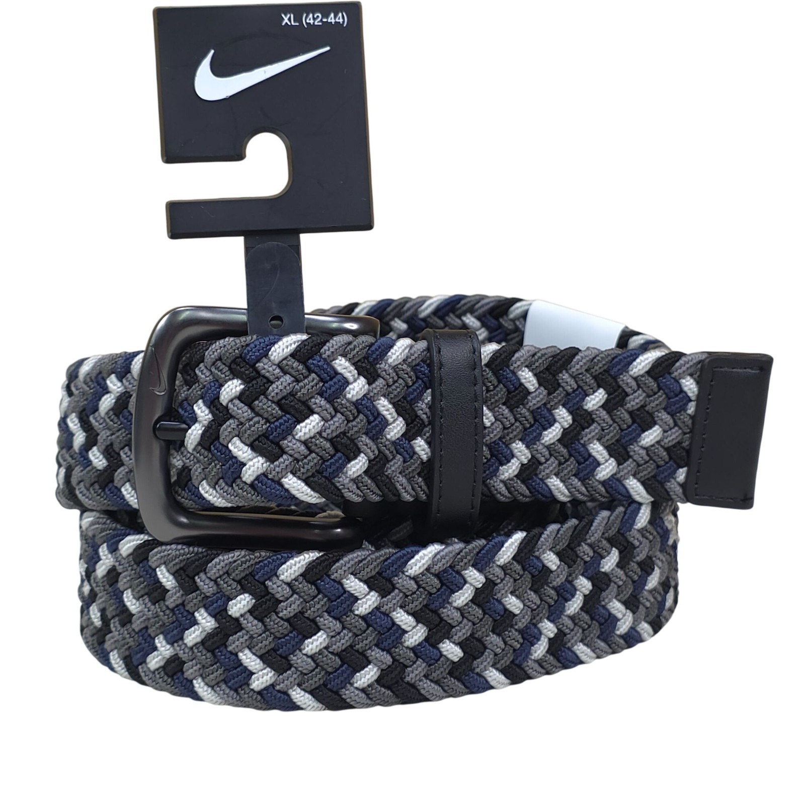Nike Braided Woven Stretch Golf Belt XL 42-44 Metal Buckle Navy/Black/Gray/Silvr