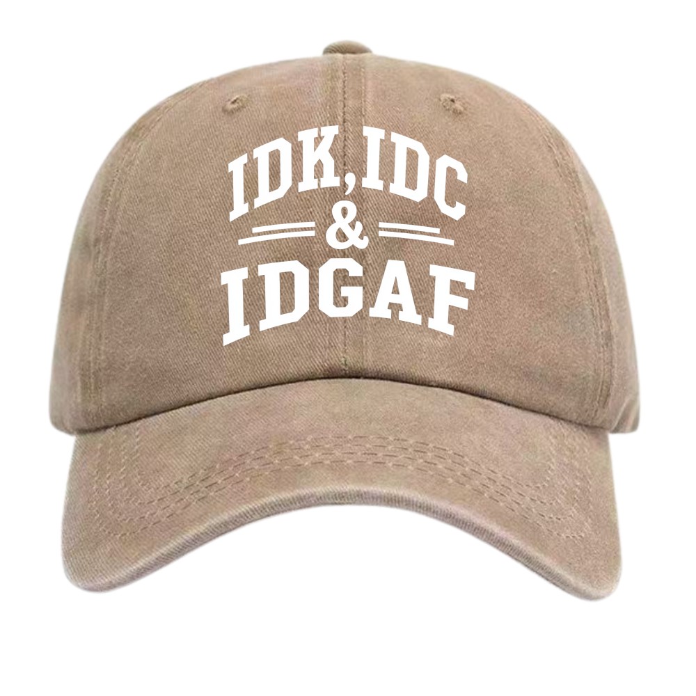 Vintage Washed IDK IDC IDGAF Slogan Baseball Cap Unisex Casual Dad Hat