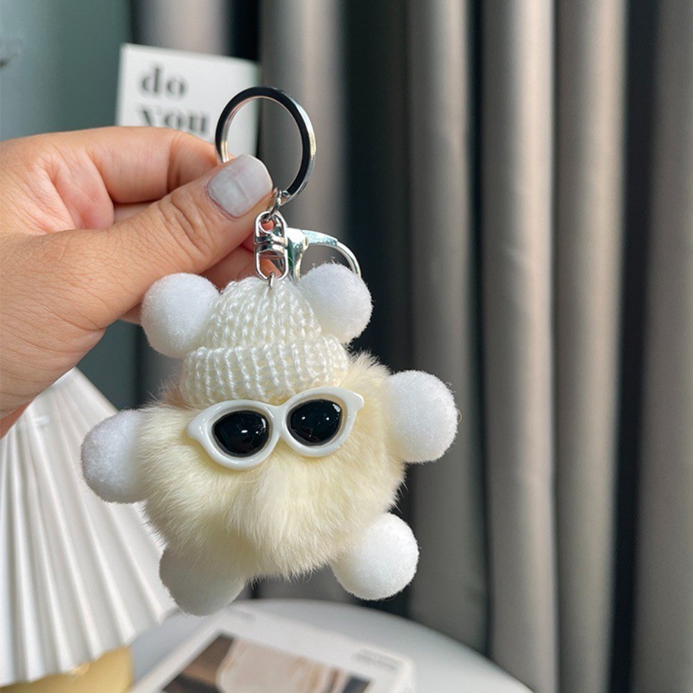 8cm Imitation Otter Rabbit Fur Plush Toy Small Coal Ball Pendant Doll Keychain