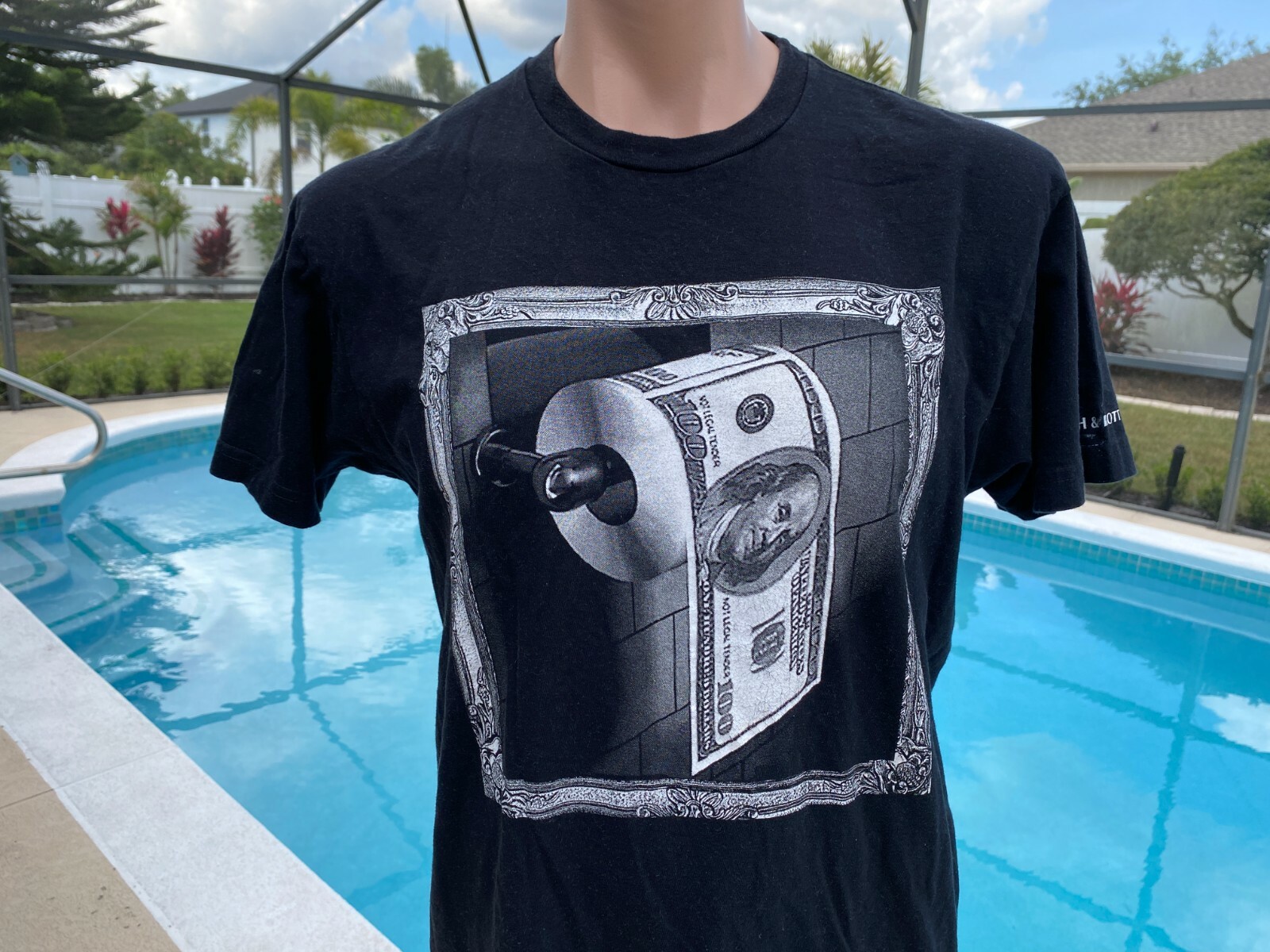 Rich & Rotton Money Toilet Paper Funny T SHIRT Black Mens Cotton size XL