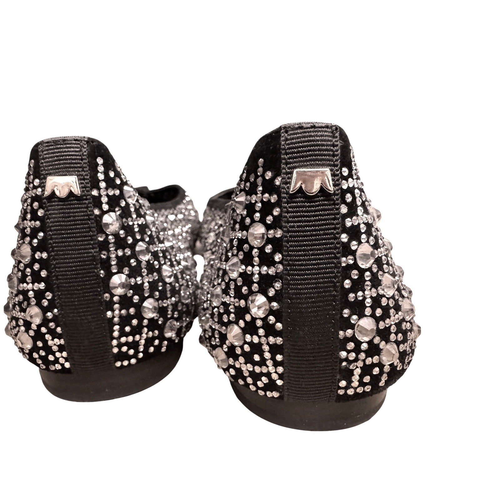 Birdies Swan Black Crystal Embellished Flats Rhinestone Leather Pointed Toe 9.5