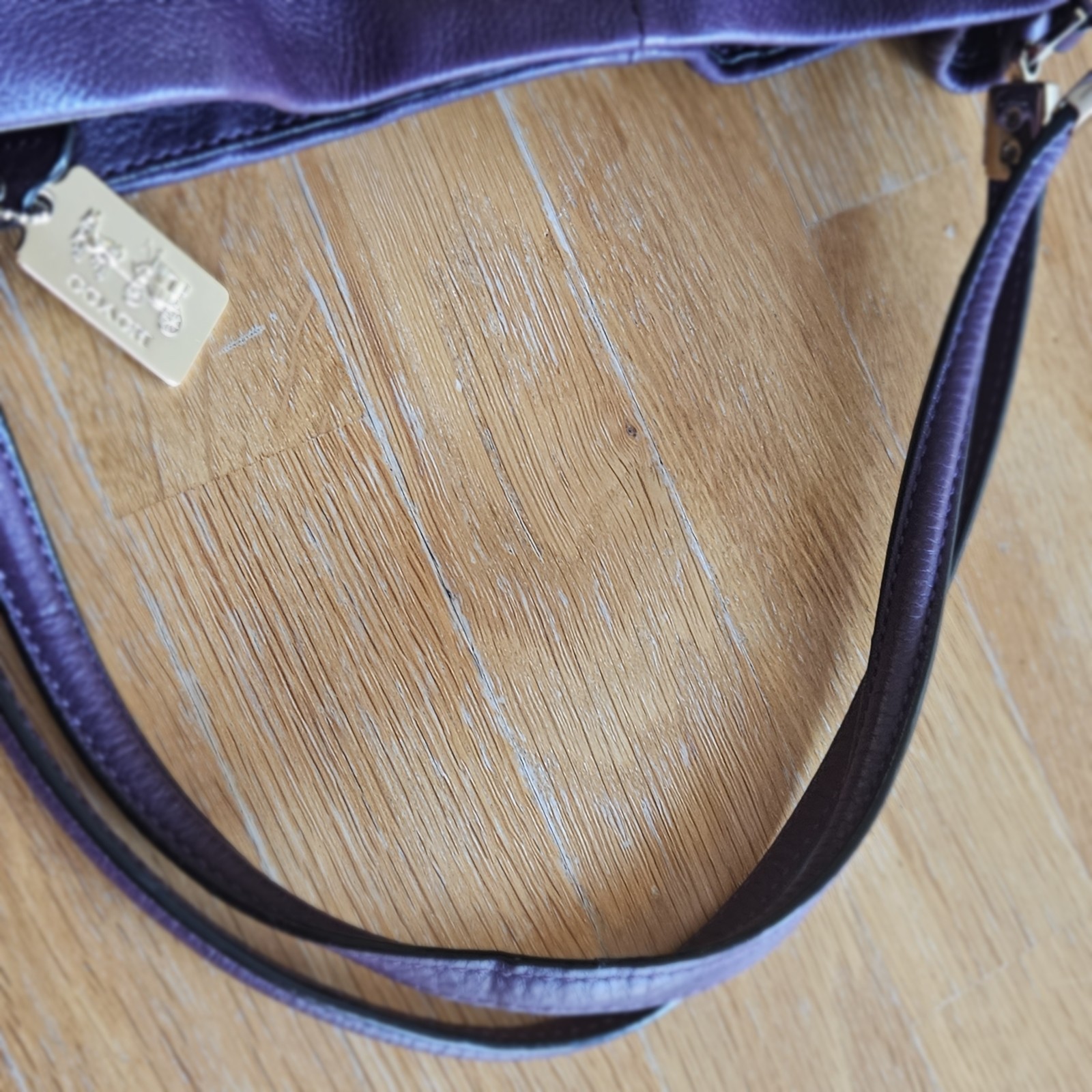 COACH Madison Phoebe Tumbled Pebbled Plum Purple Leather Lined Shoulder Bag