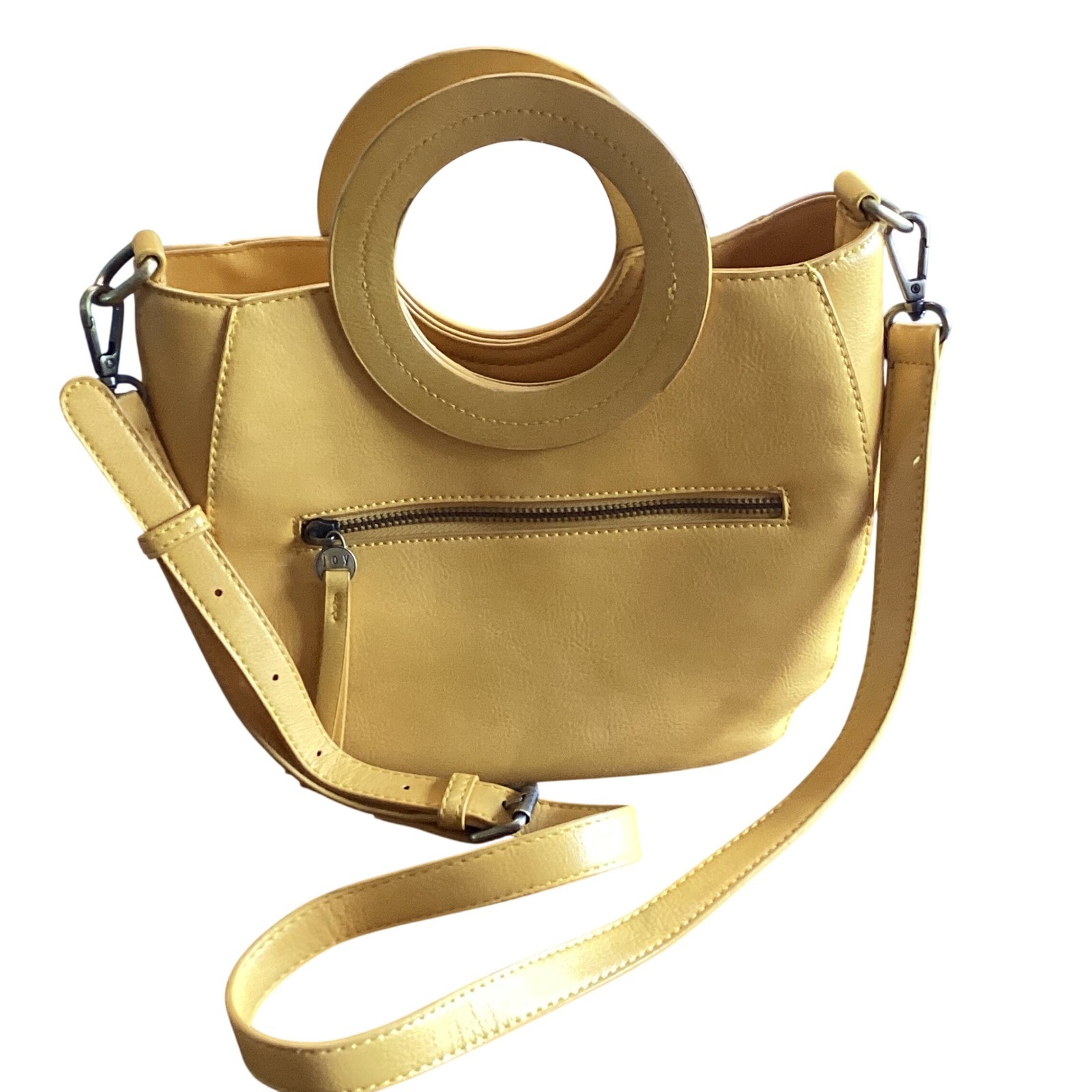 Joy Susan Yellow 100% Vegan Leather Circular Handle Crossbody Handbag Satchel