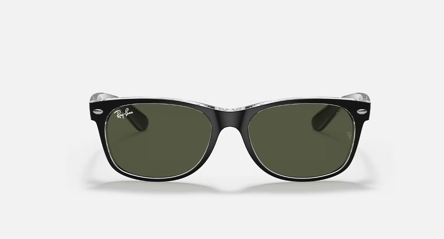 Ray-Ban New Wayfarer Black/Transparent 55mm Green G-15 Sunglasses RB2132 6052 55