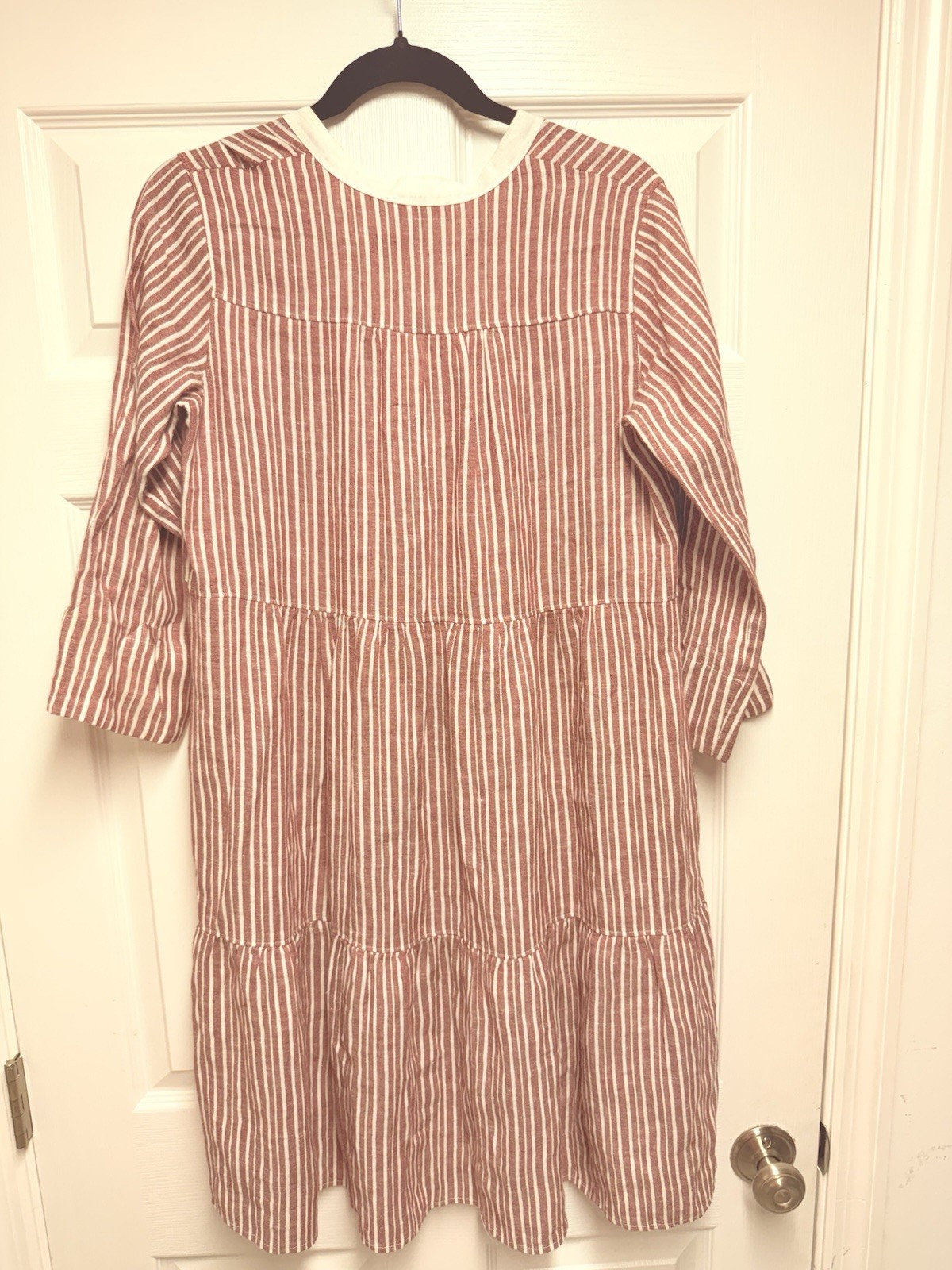 ROSSO35 Red Cotton Collared Midi Shirt Dress 3/4 Sleeve Button Pockets large