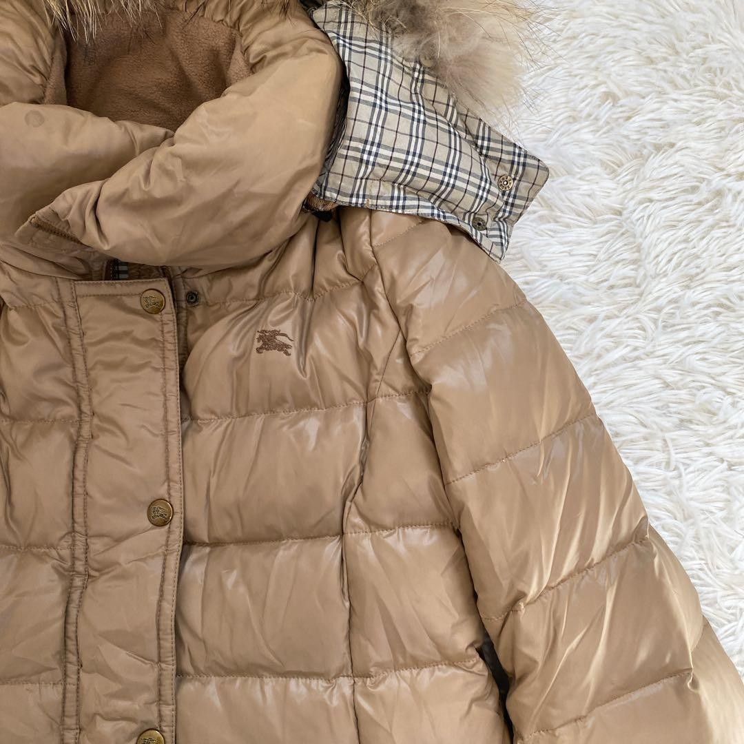 Burberry Blue Label down coat with raccoon Nova check pattern size 38