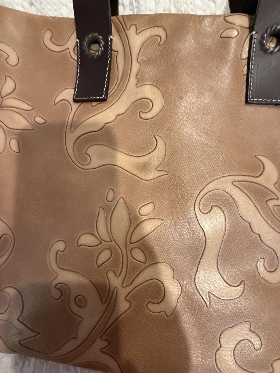 Falor Floral Embossed Leather Tote Handbag
