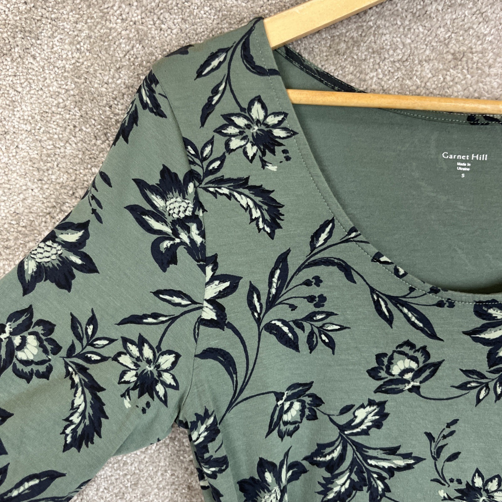 Garnet Hill Dress Womens Small Green Floral Short Sleeve Stretch Side Tie- 4347