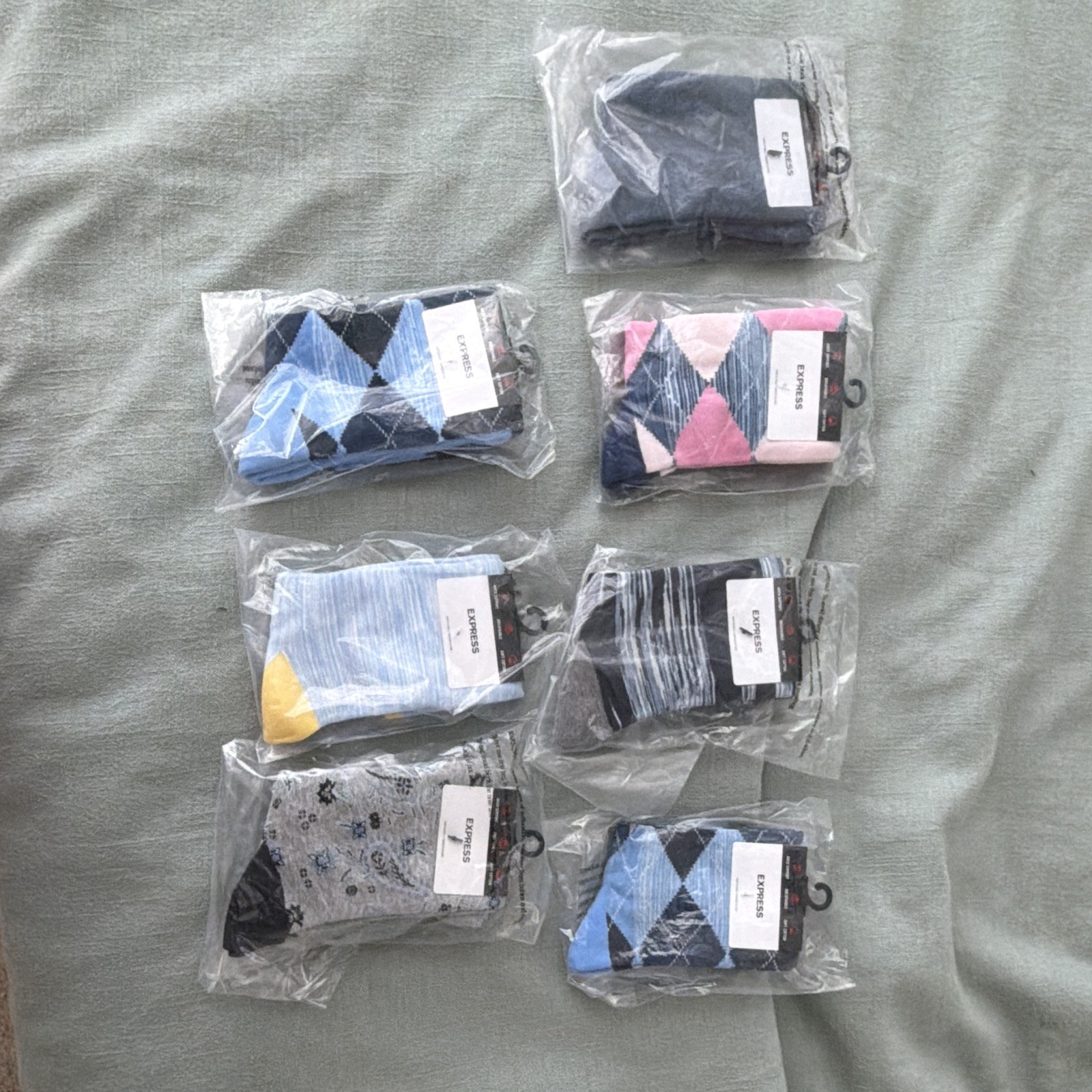 7 Pairs Of Mens Express Dress Socks Various Designs Fits size 8-12